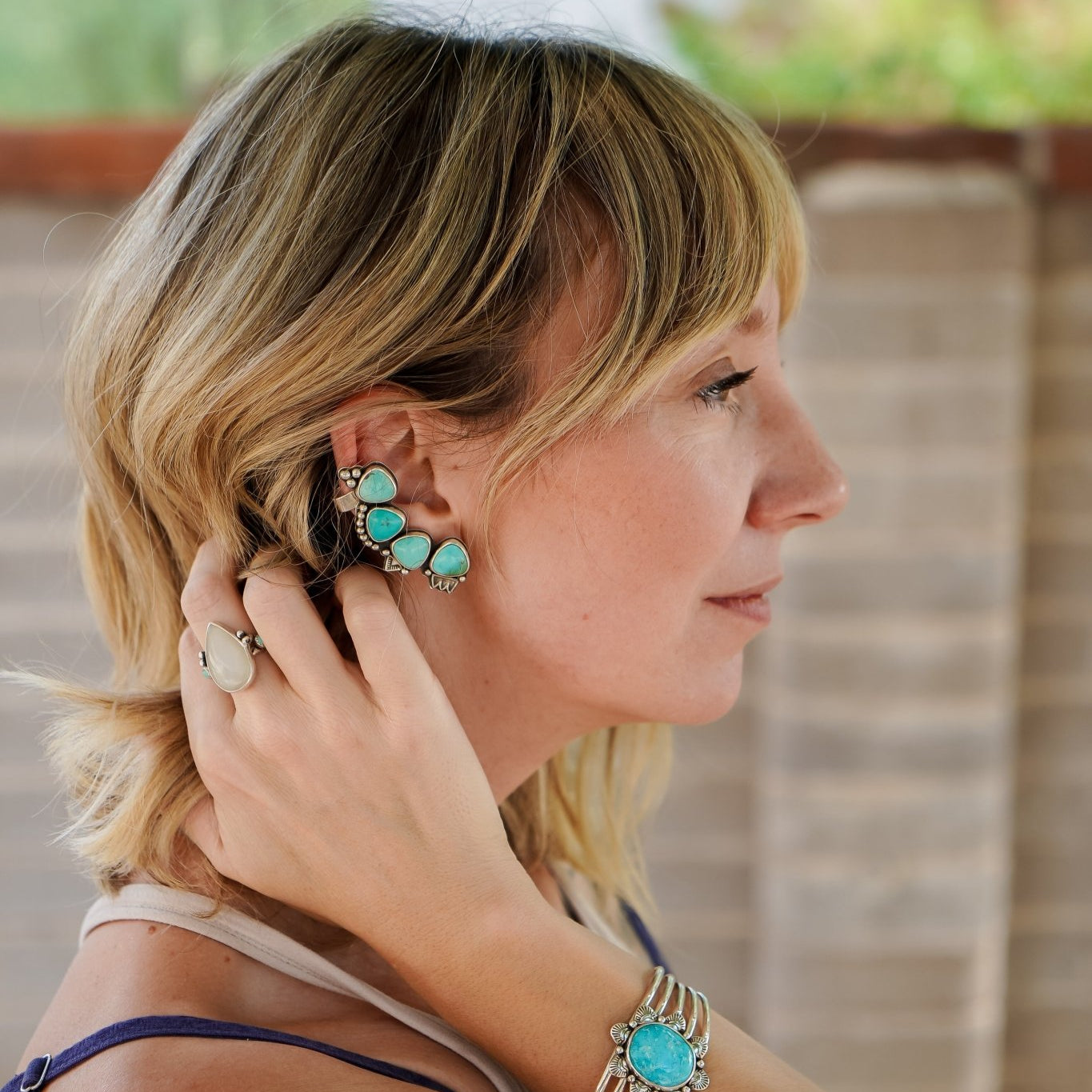 Ear Cuff in Campitos Turquoise - Golden Road Crafted