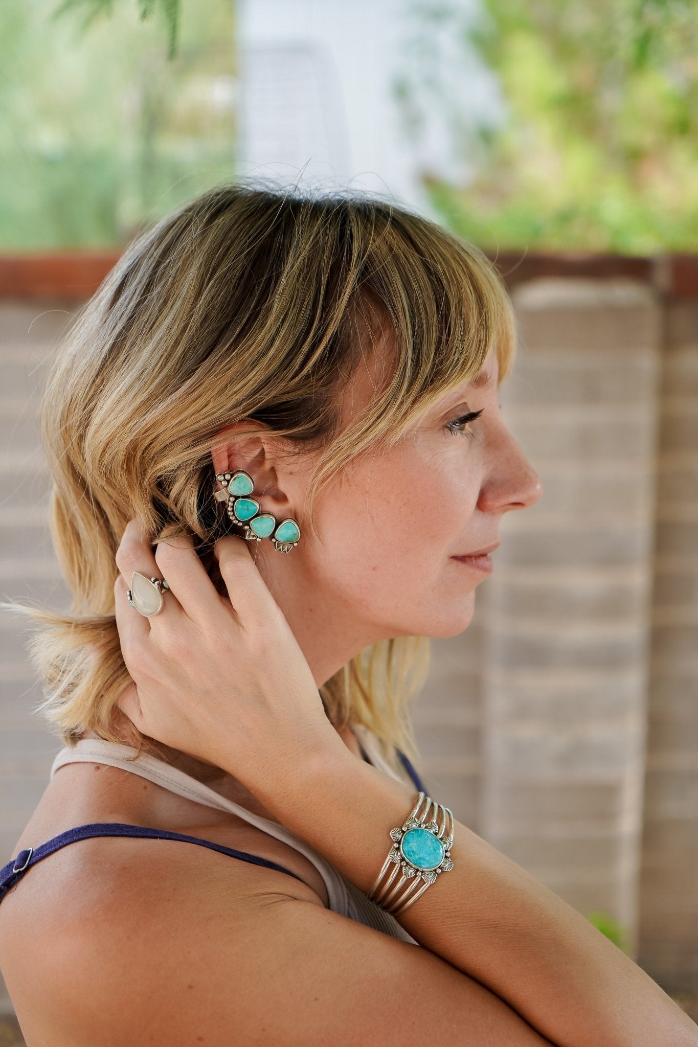 Ear Cuff in Campitos Turquoise - Golden Road Crafted