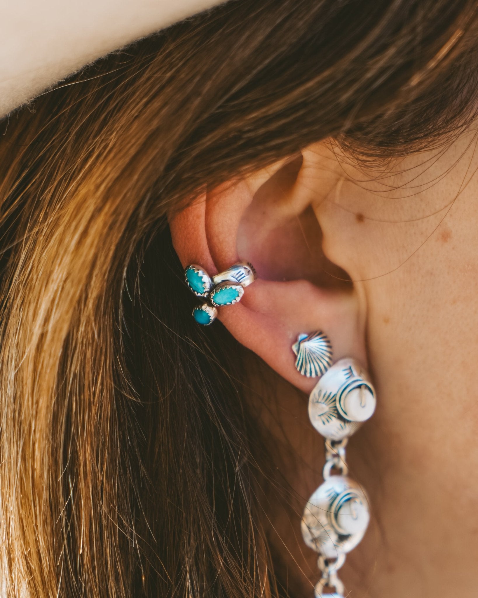 Ear Cuff in Hubei Turquoise - Golden Road Crafted
