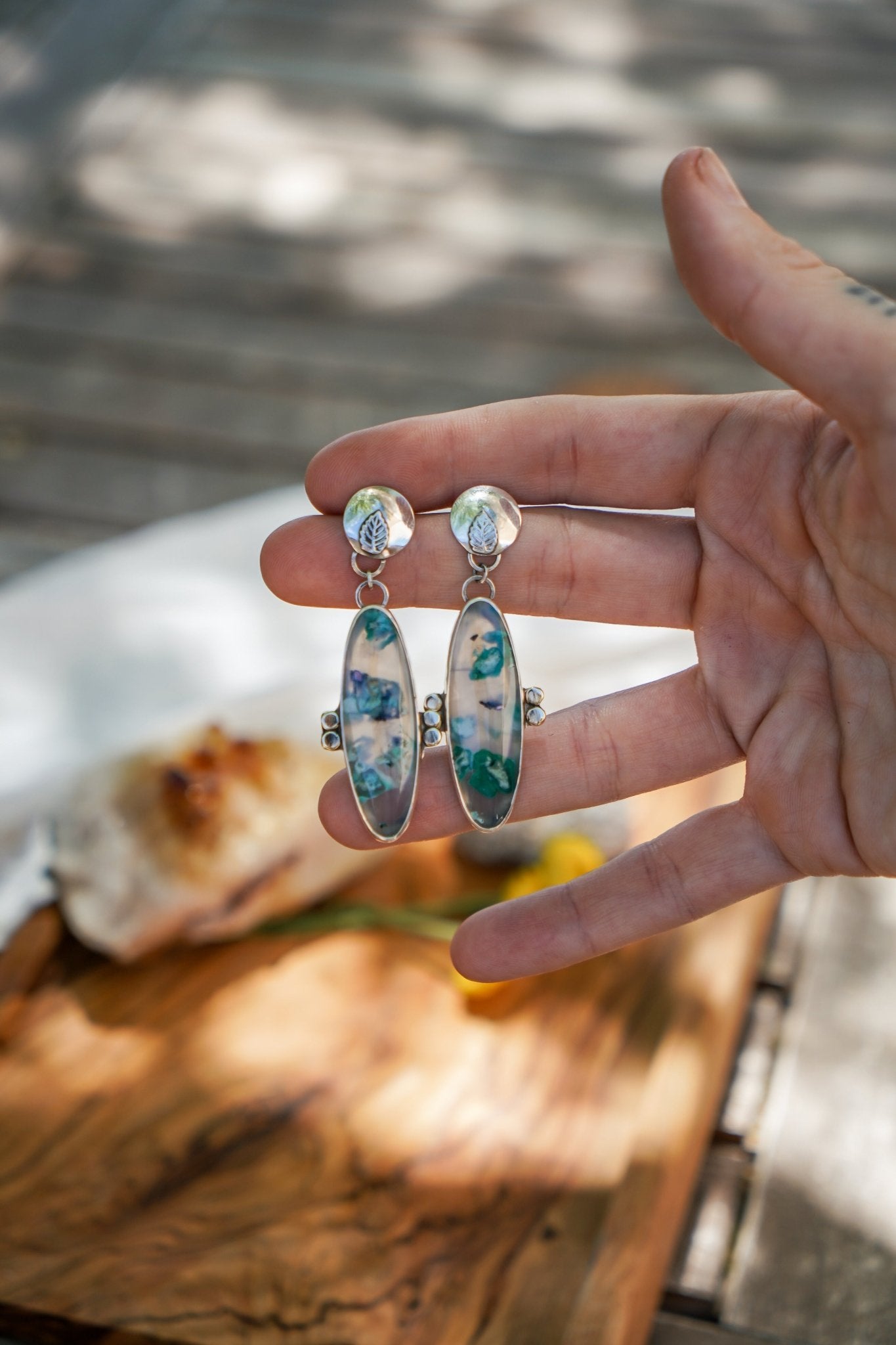 Earrings in Confetti Chrysocolla - Golden Road Crafted