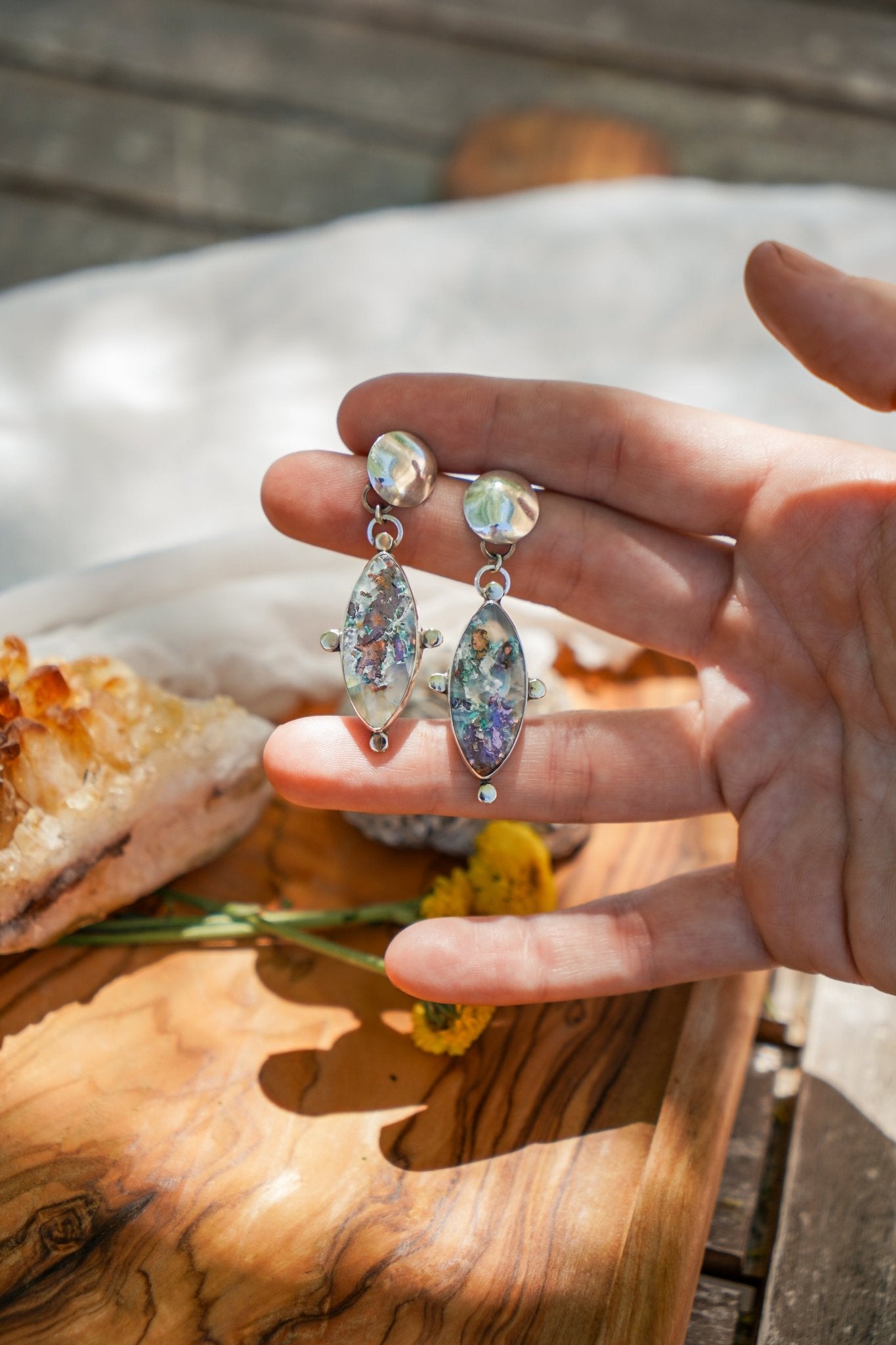 Earrings in Confetti Chrysocolla - Golden Road Crafted
