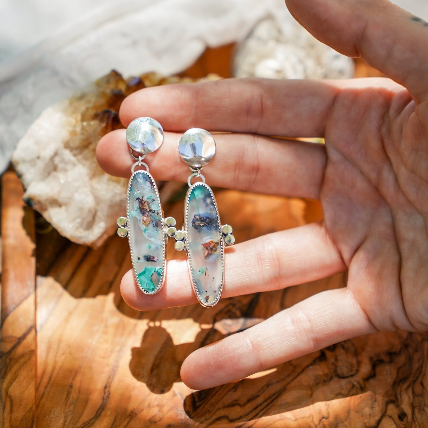 Earrings in Confetti Chrysocolla - Golden Road Crafted