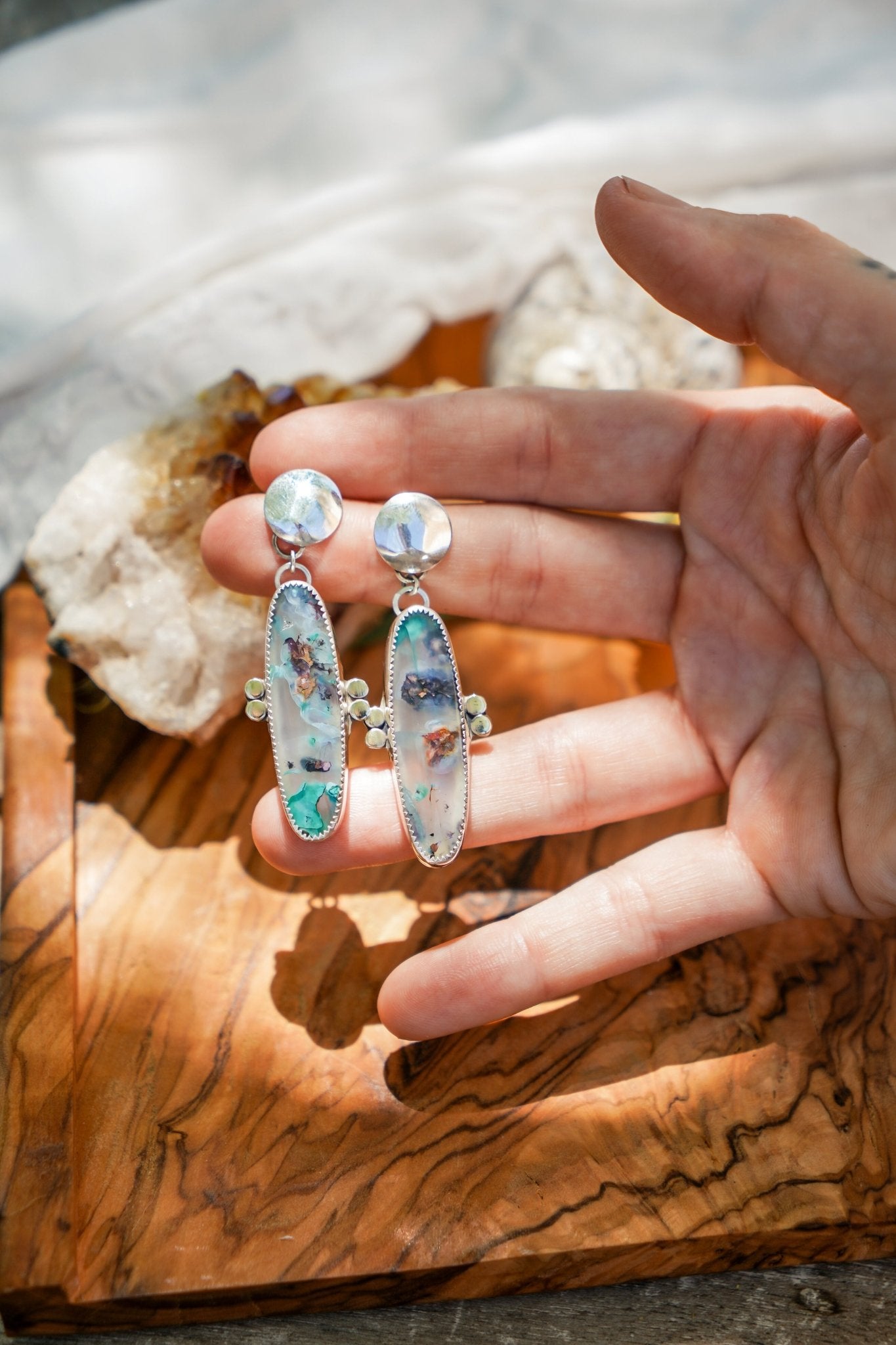 Earrings in Confetti Chrysocolla - Golden Road Crafted