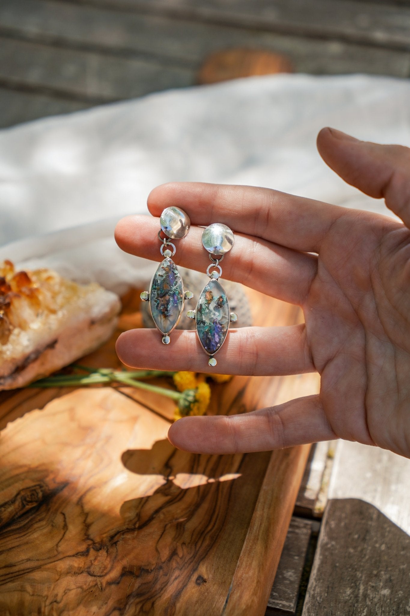 Earrings in Confetti Chrysocolla - Golden Road Crafted