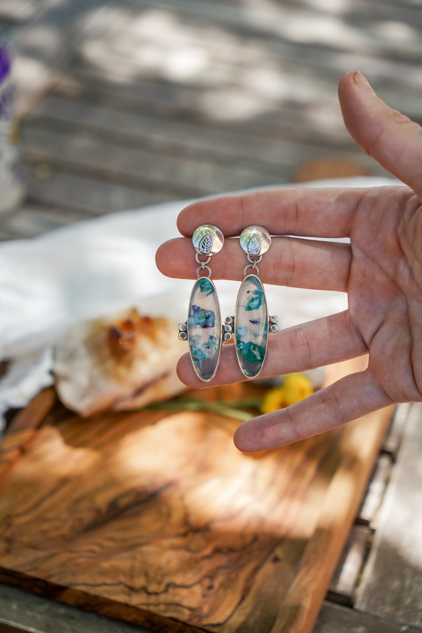 Earrings in Confetti Chrysocolla - Golden Road Crafted