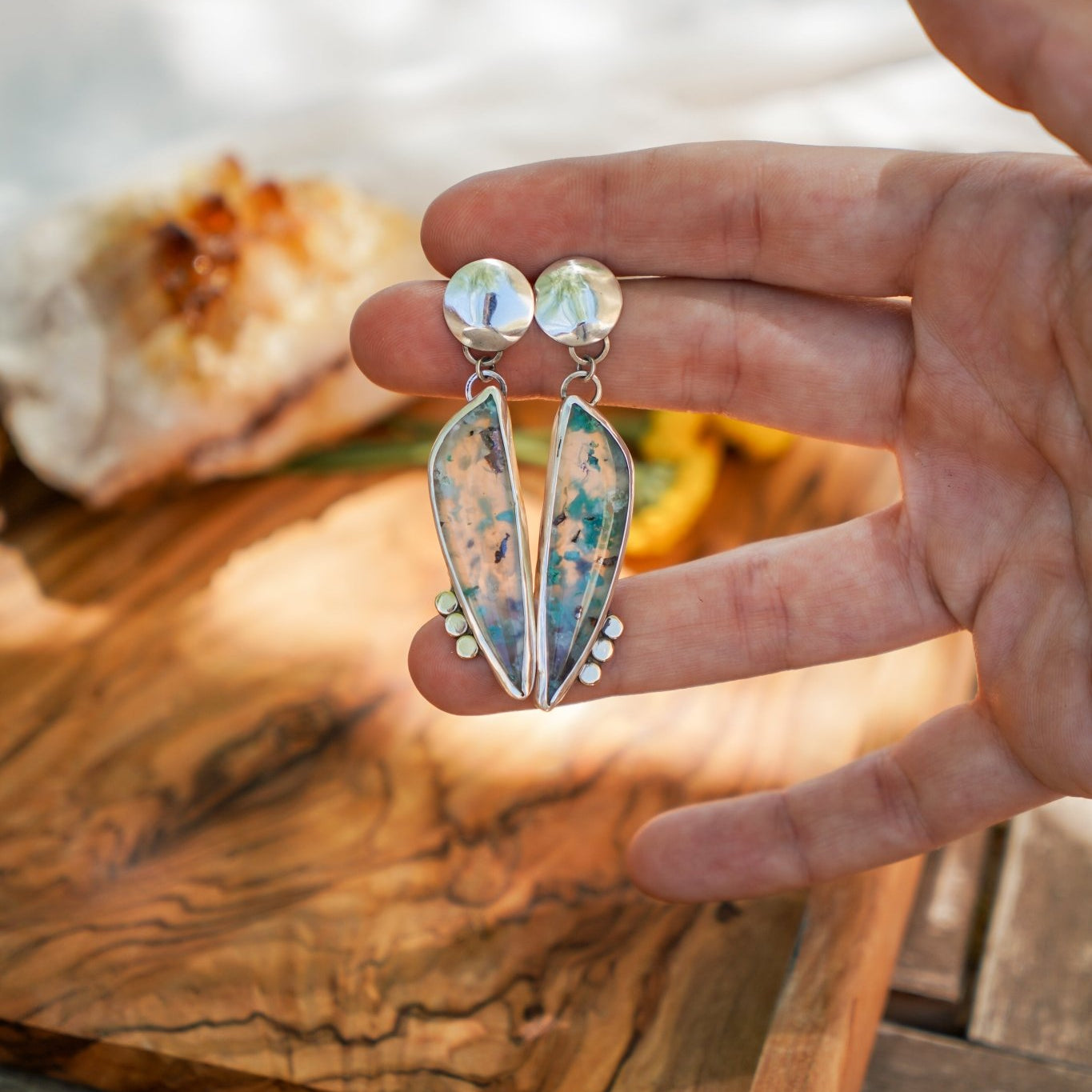 Earrings in Confetti Chrysocolla - Golden Road Crafted
