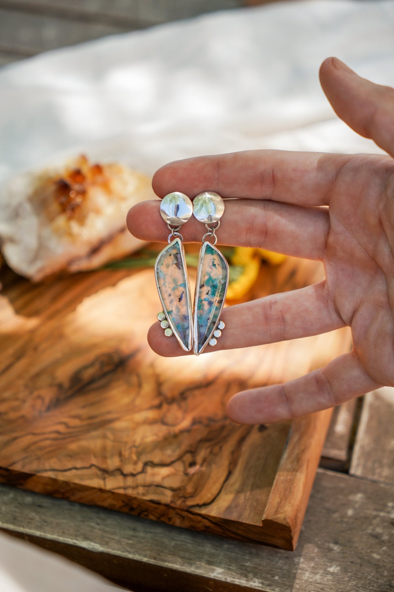 Earrings in Confetti Chrysocolla - Golden Road Crafted