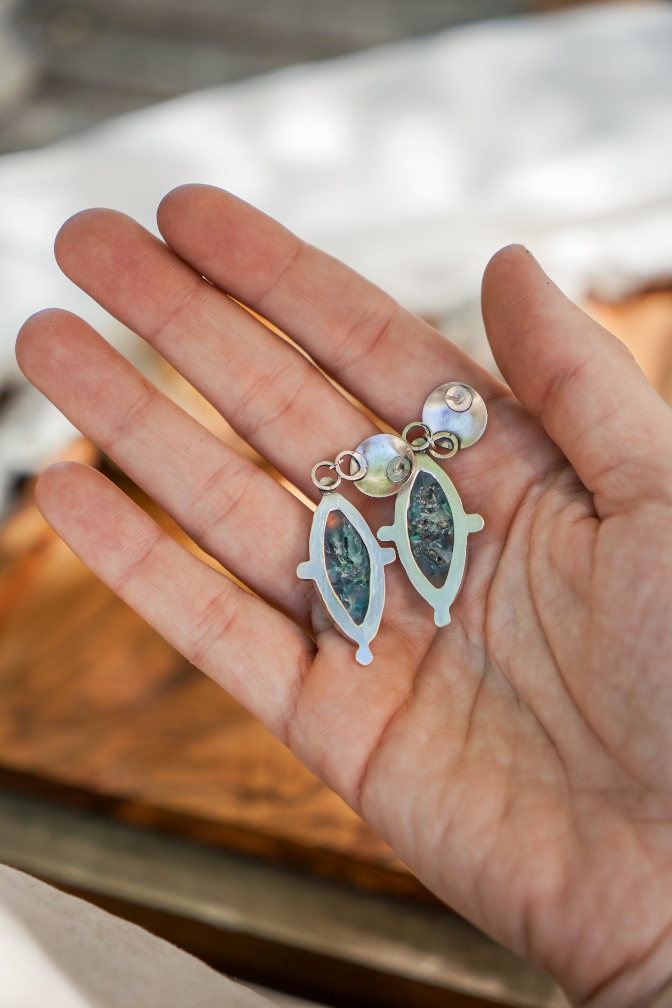 Earrings in Confetti Chrysocolla - Golden Road Crafted