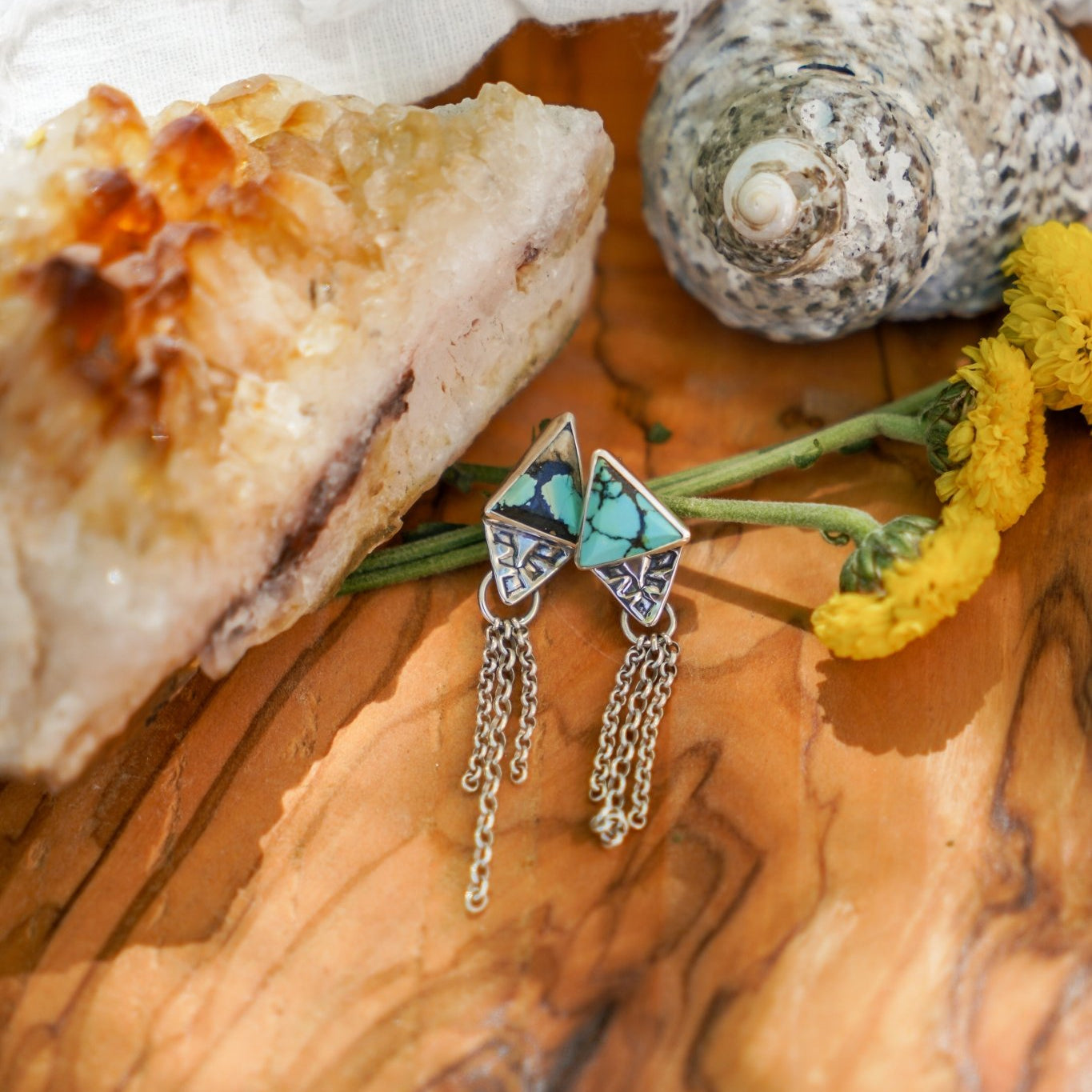Earrings in Hubei Turquoise - Golden Road Crafted