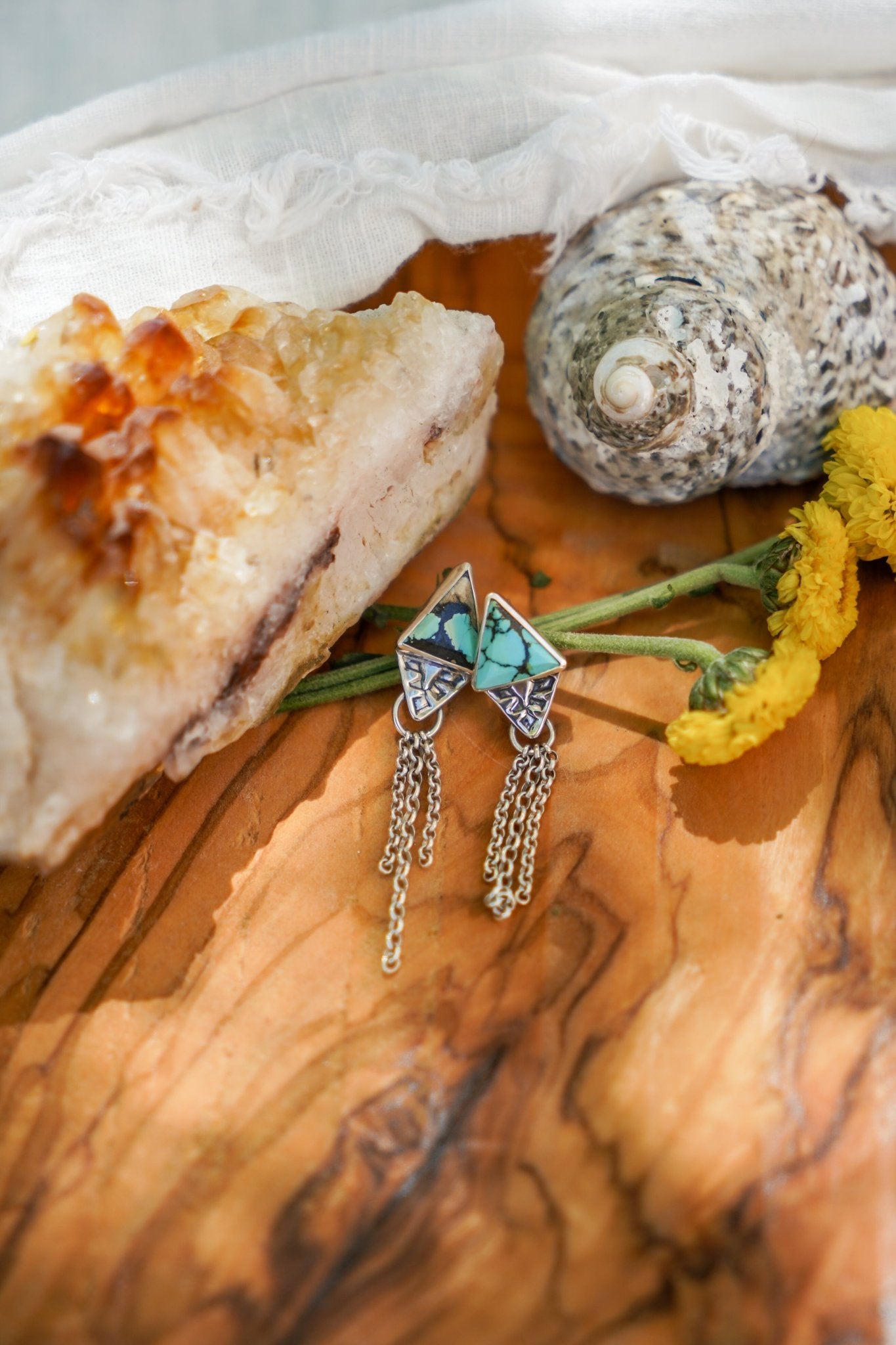 Earrings in Hubei Turquoise - Golden Road Crafted