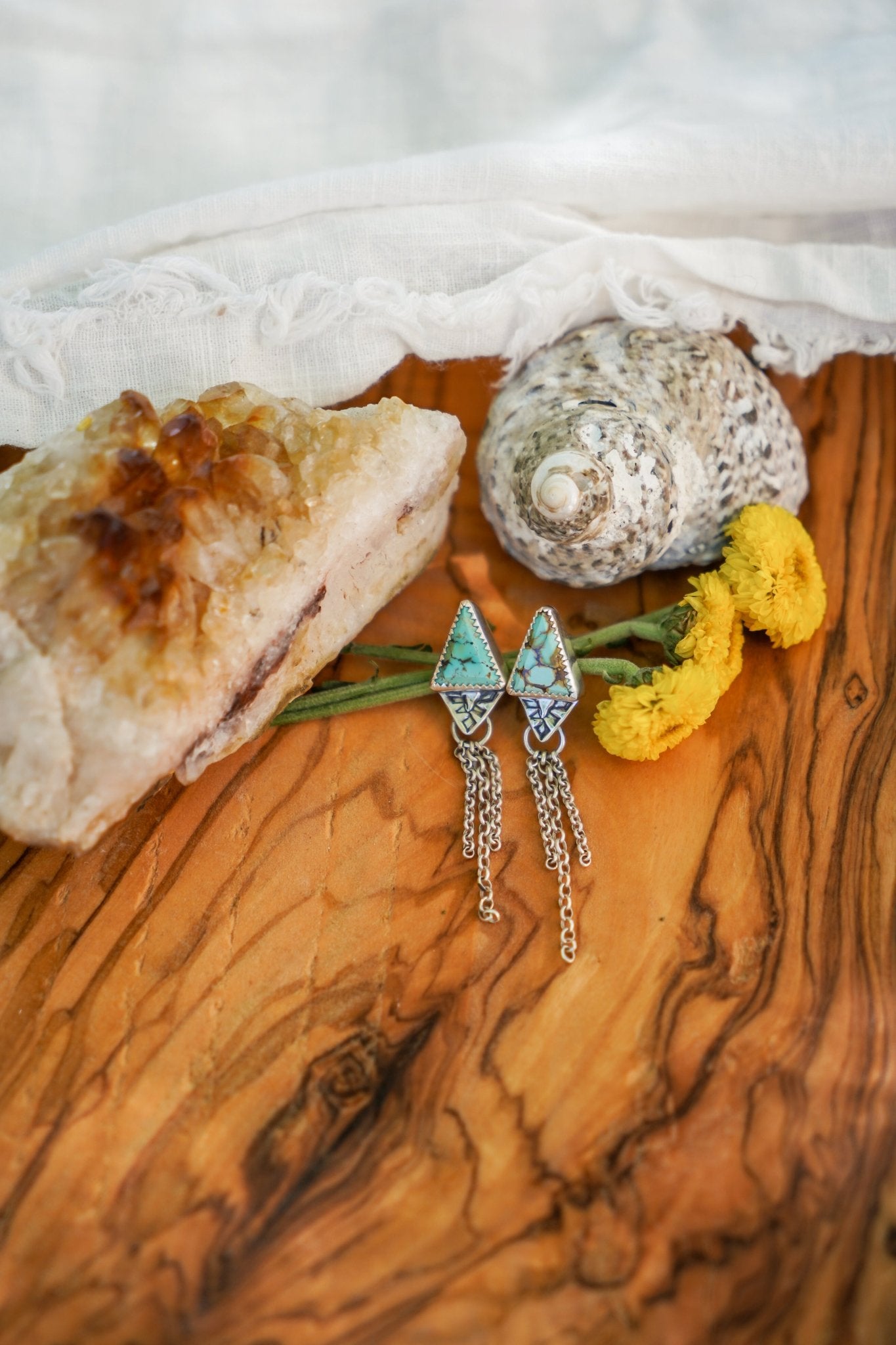 Earrings in Hubei Turquoise - Golden Road Crafted