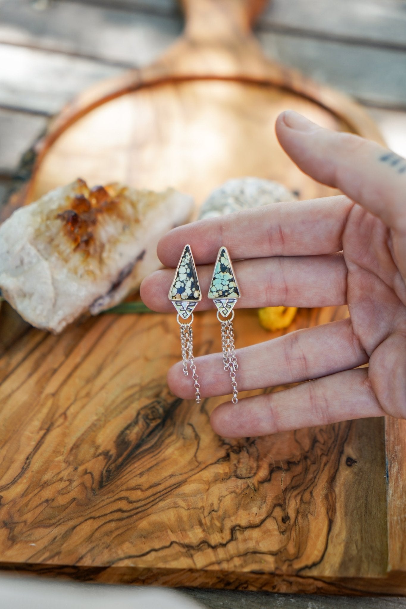 Earrings in Hubei Turquoise - Golden Road Crafted