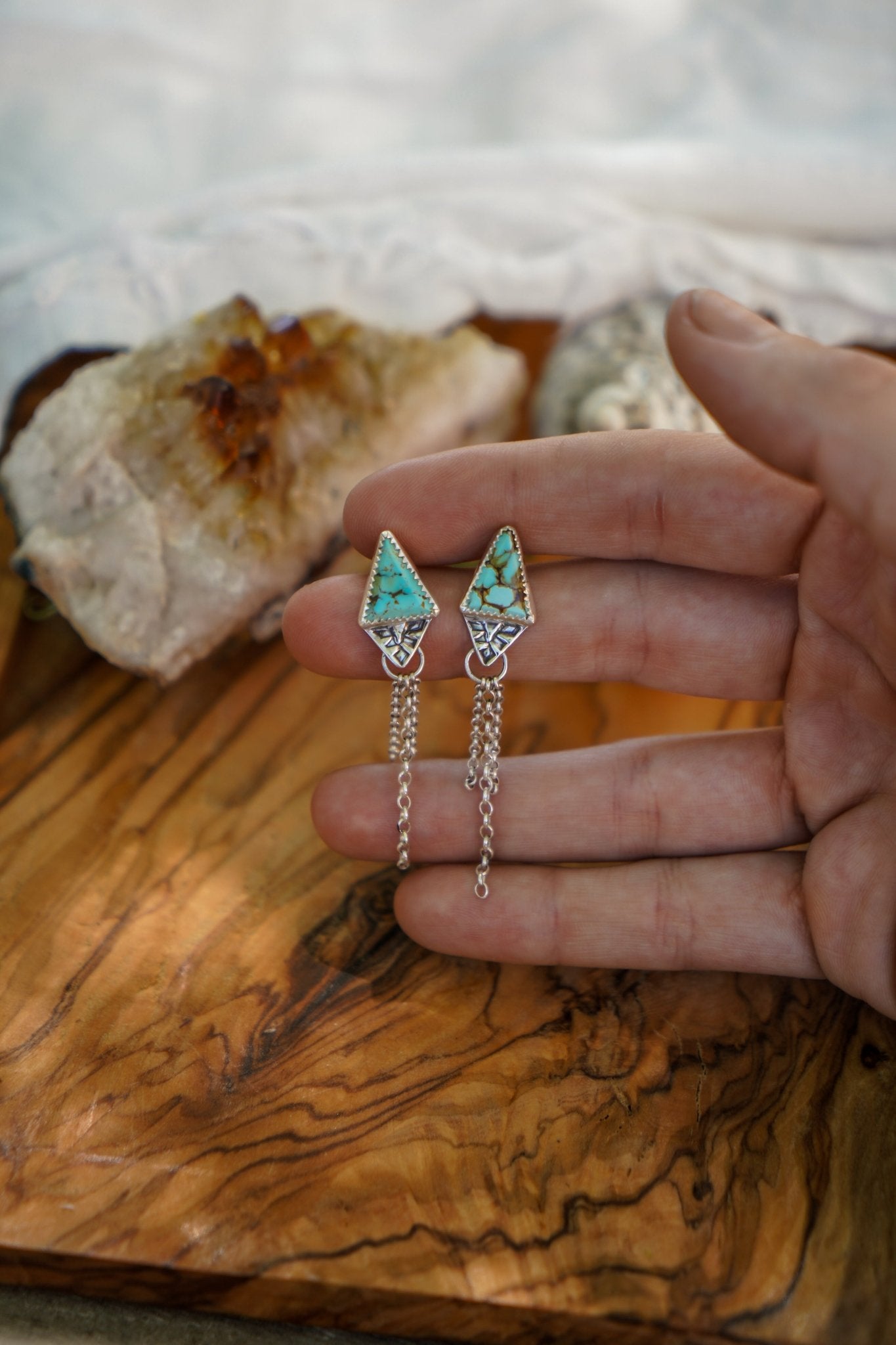 Earrings in Hubei Turquoise - Golden Road Crafted