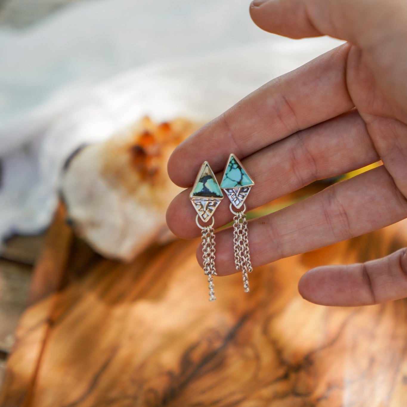 Earrings in Hubei Turquoise - Golden Road Crafted
