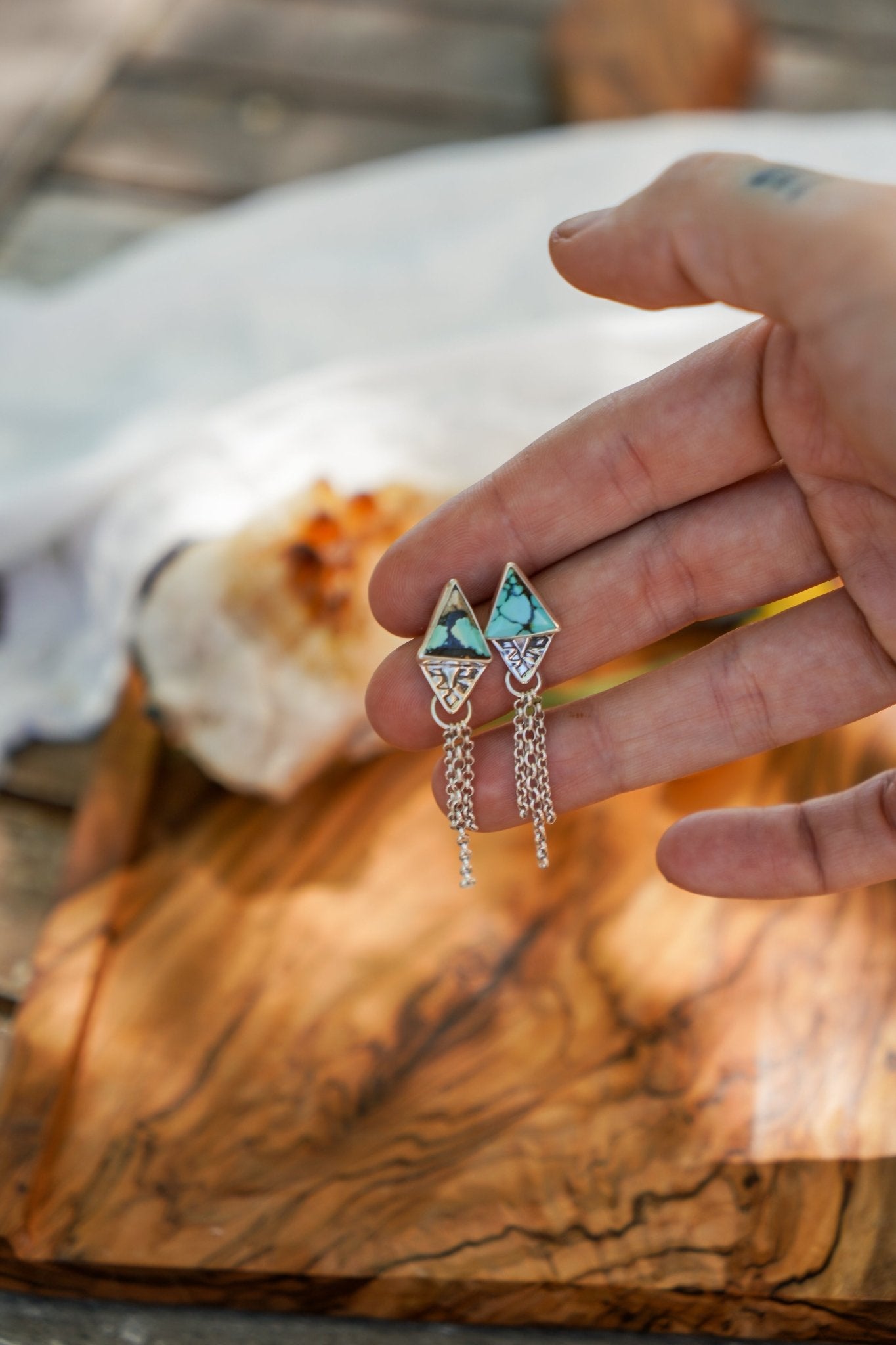 Earrings in Hubei Turquoise - Golden Road Crafted