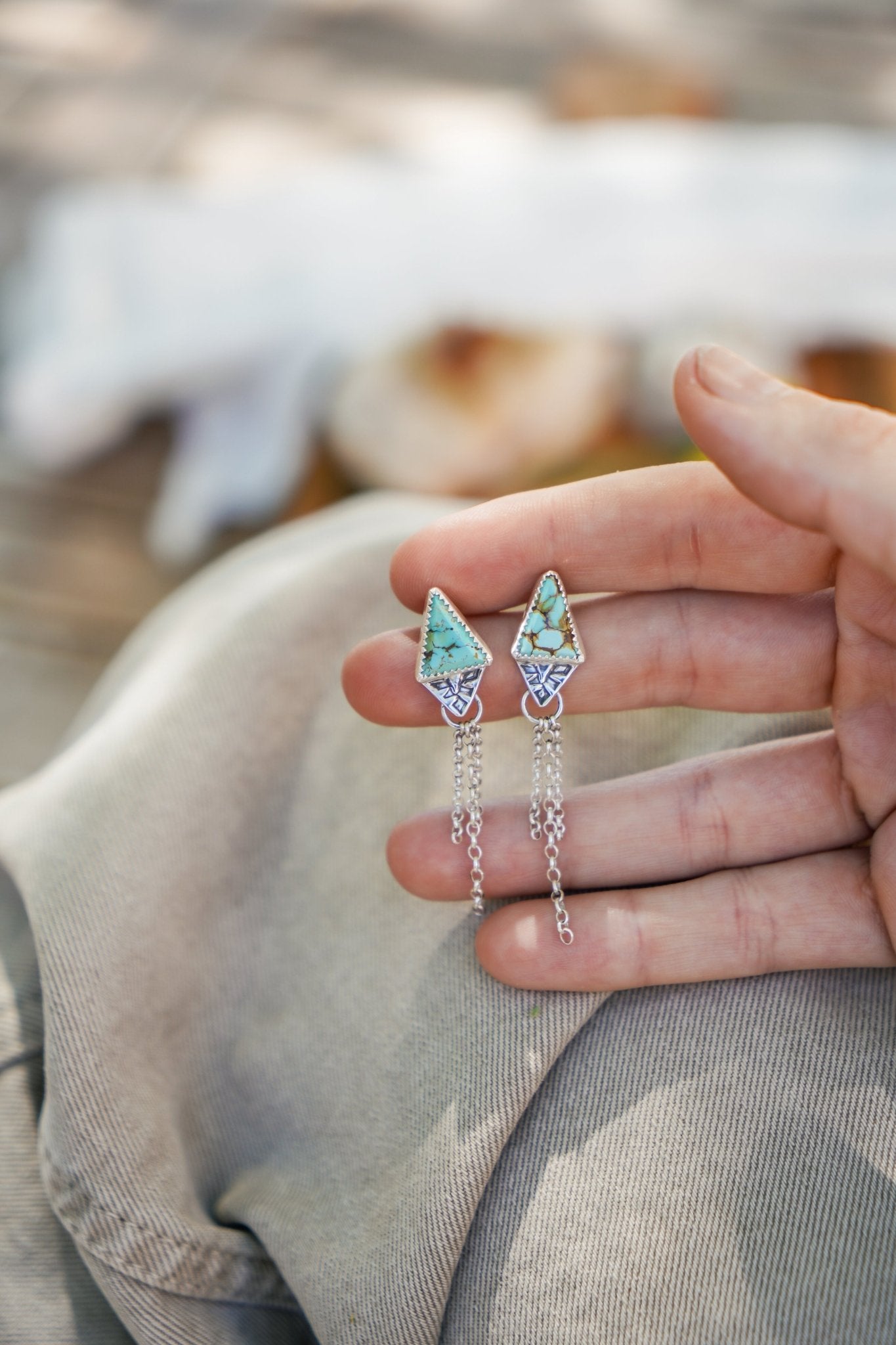 Earrings in Hubei Turquoise - Golden Road Crafted