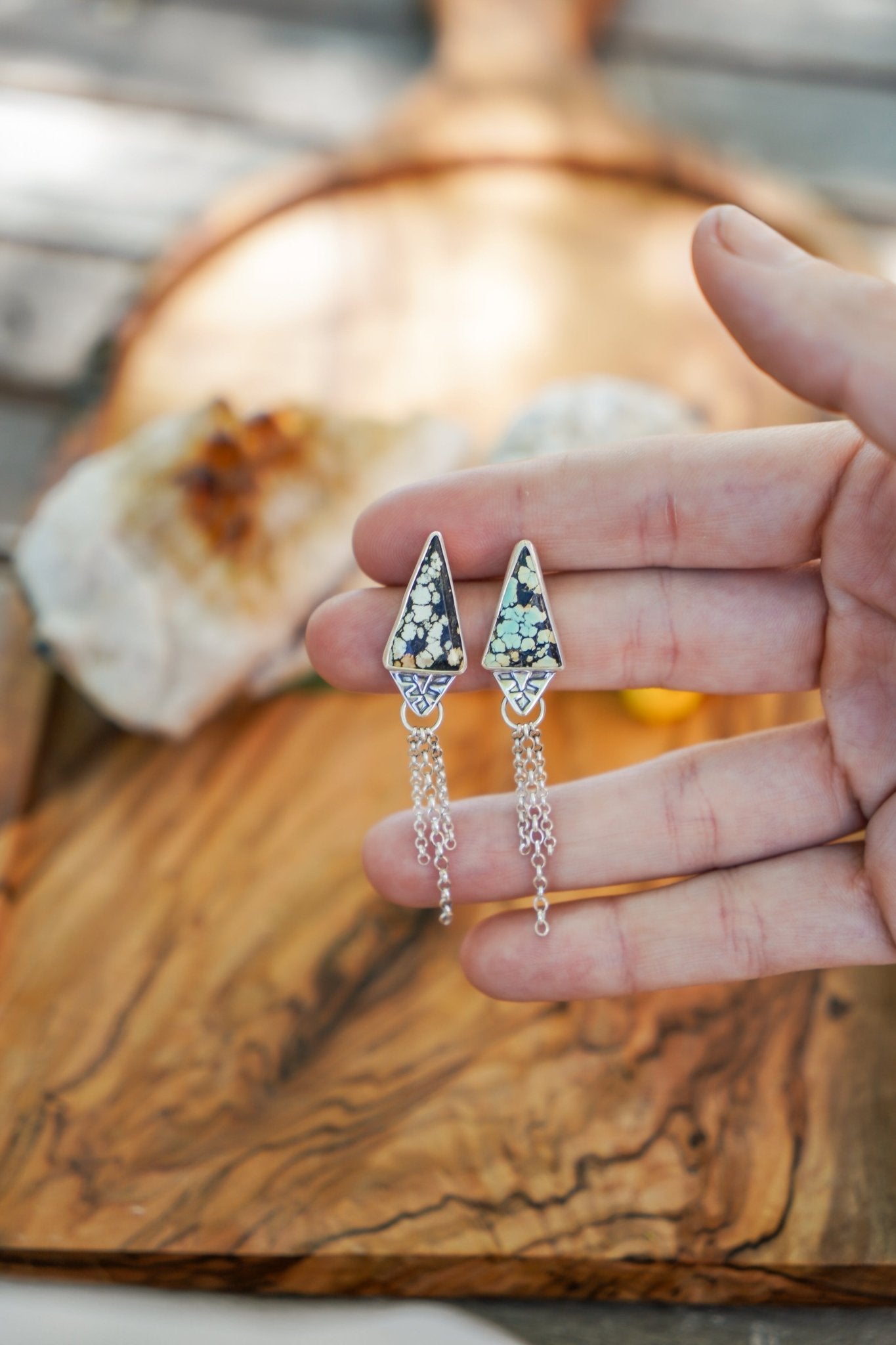 Earrings in Hubei Turquoise - Golden Road Crafted