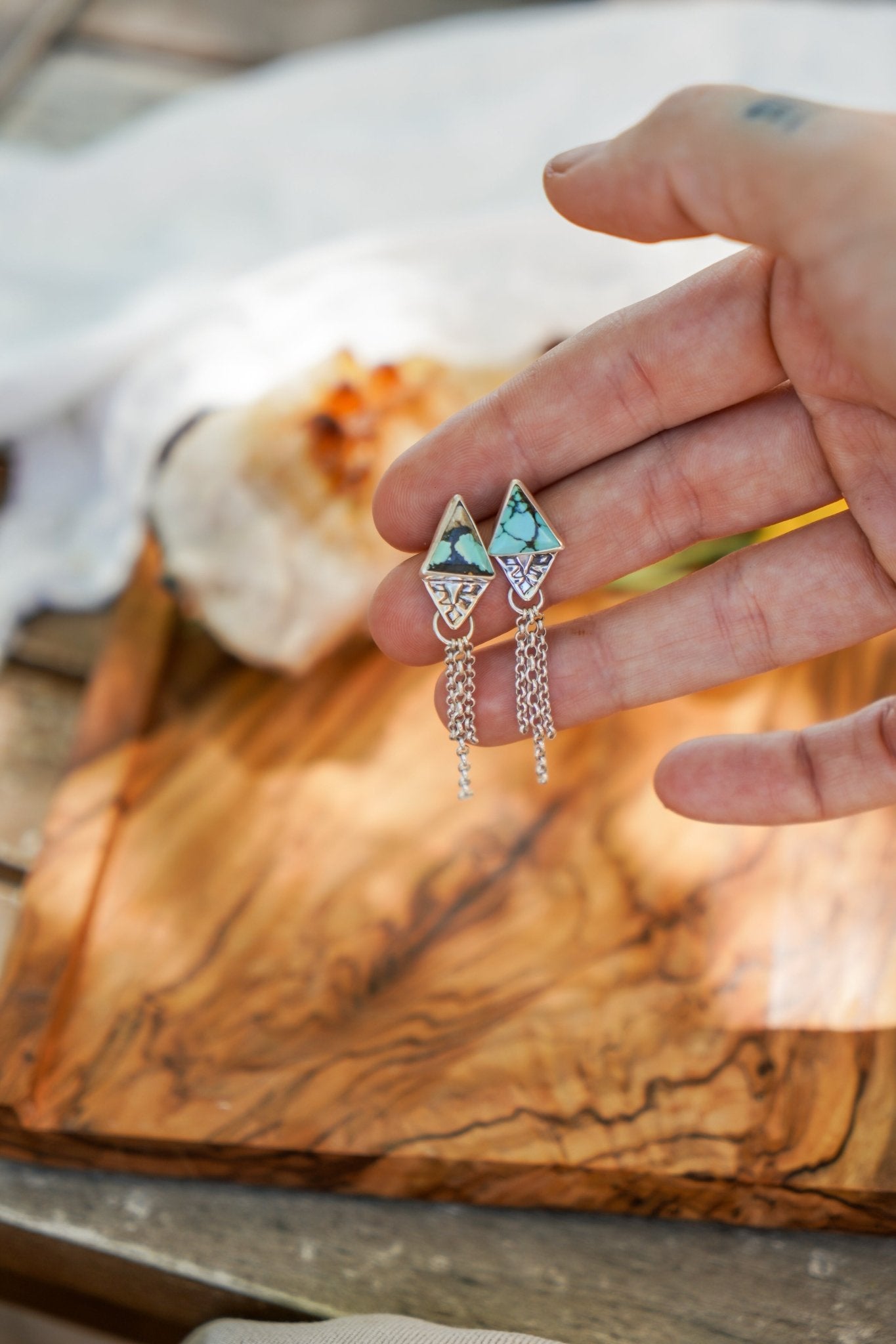 Earrings in Hubei Turquoise - Golden Road Crafted