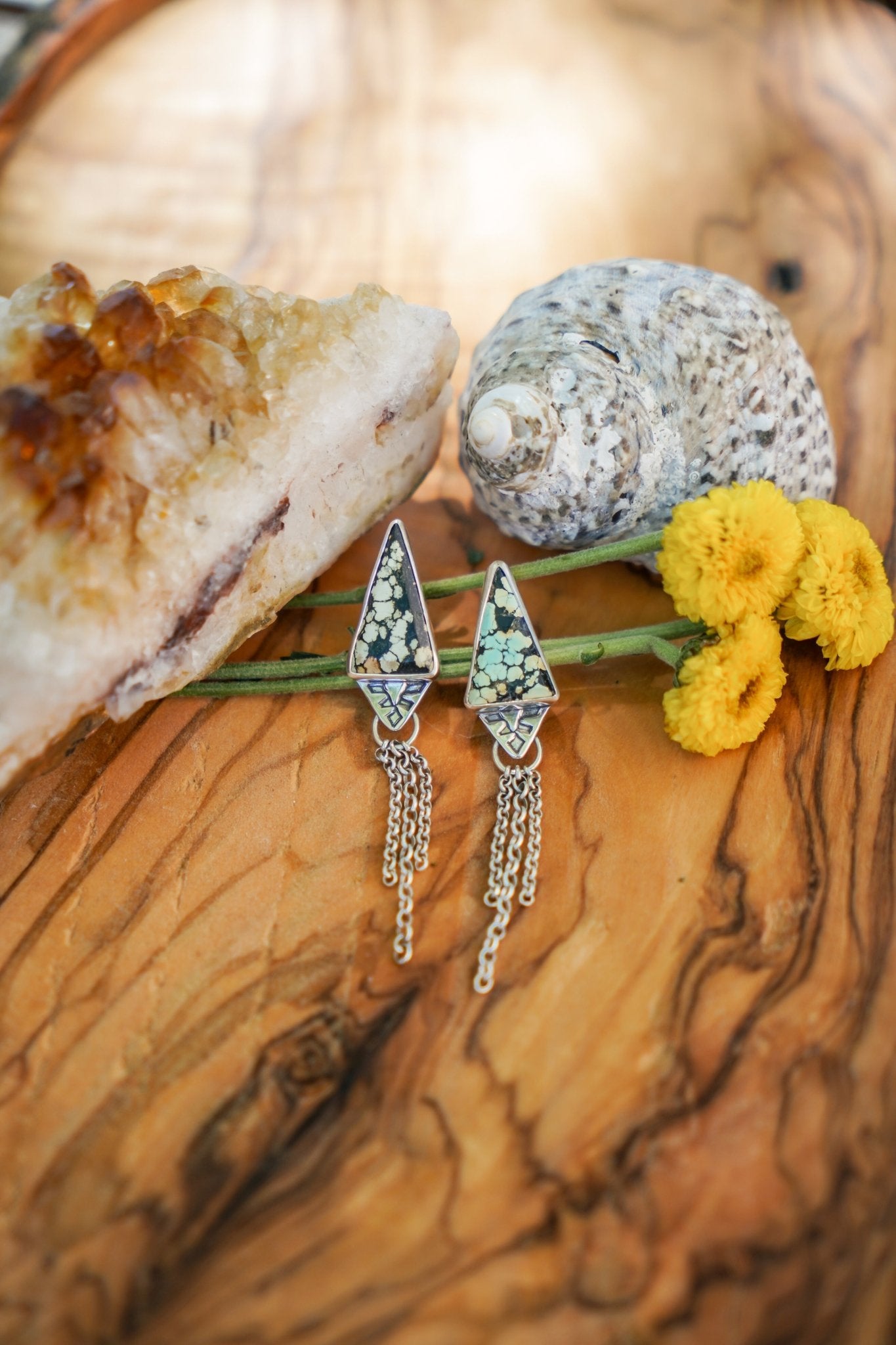 Earrings in Hubei Turquoise - Golden Road Crafted