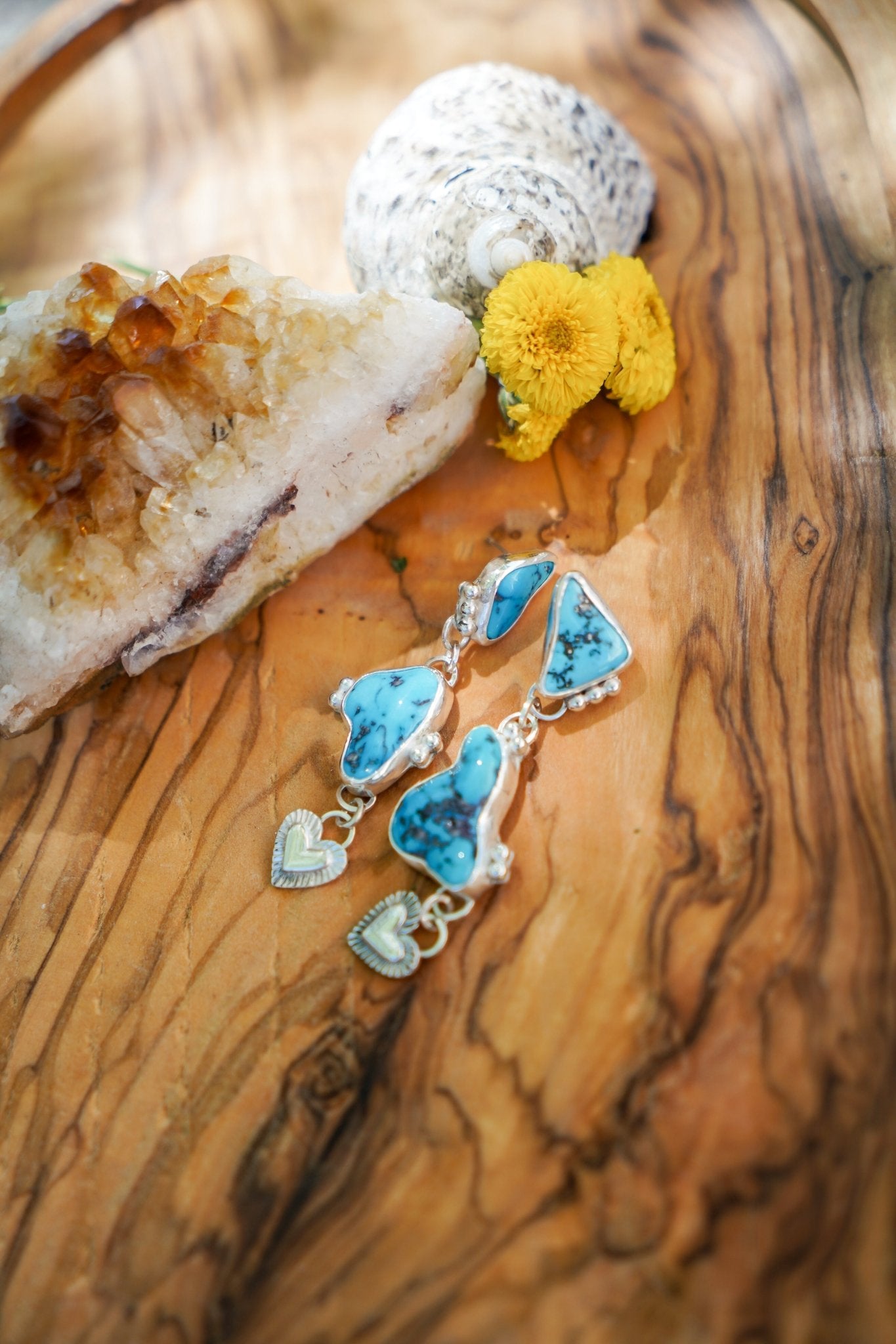 Earrings in Rough Turquoise - Golden Road Crafted