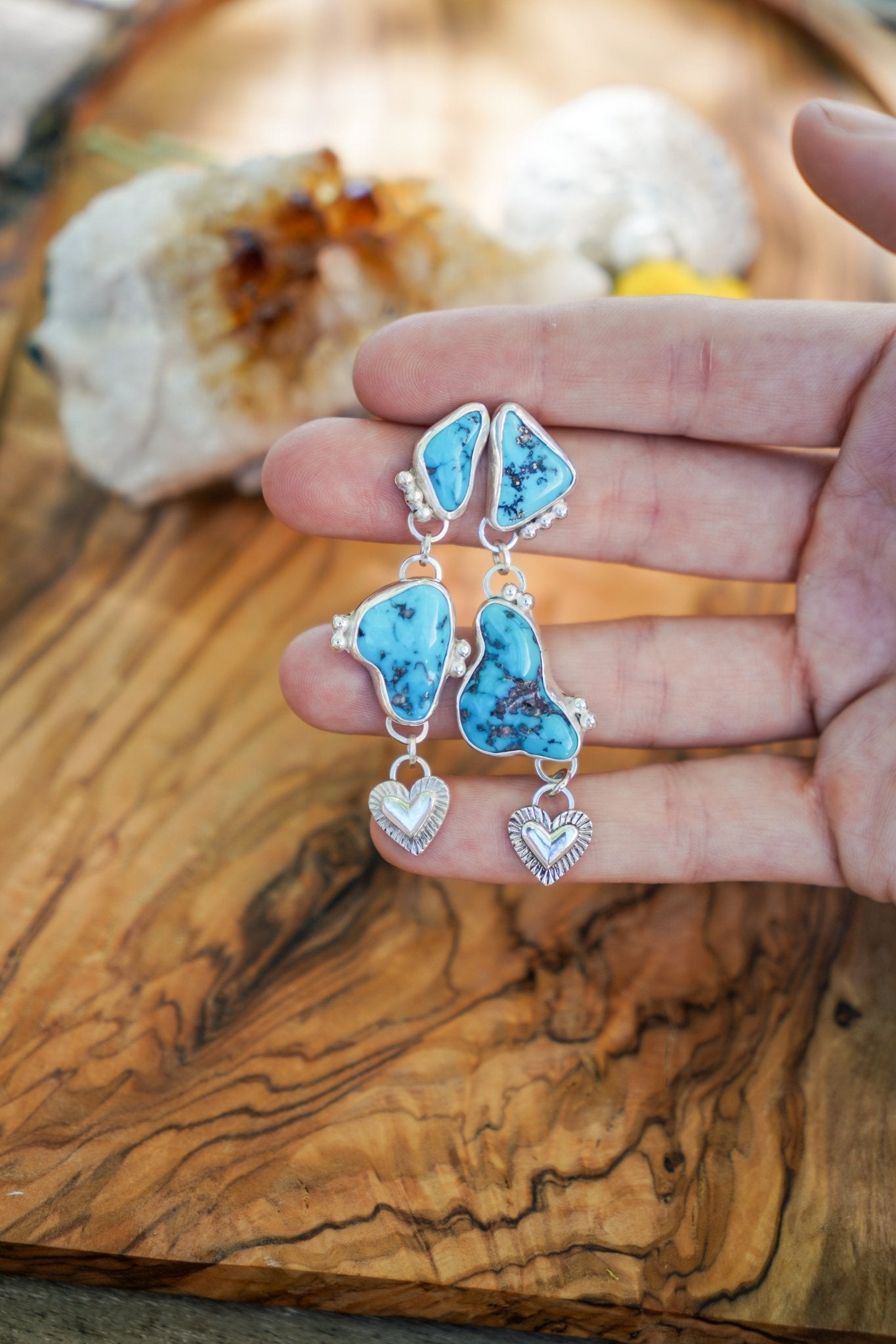 Earrings in Rough Turquoise - Golden Road Crafted