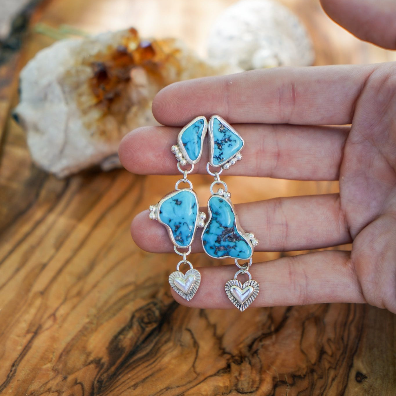 Earrings in Rough Turquoise - Golden Road Crafted
