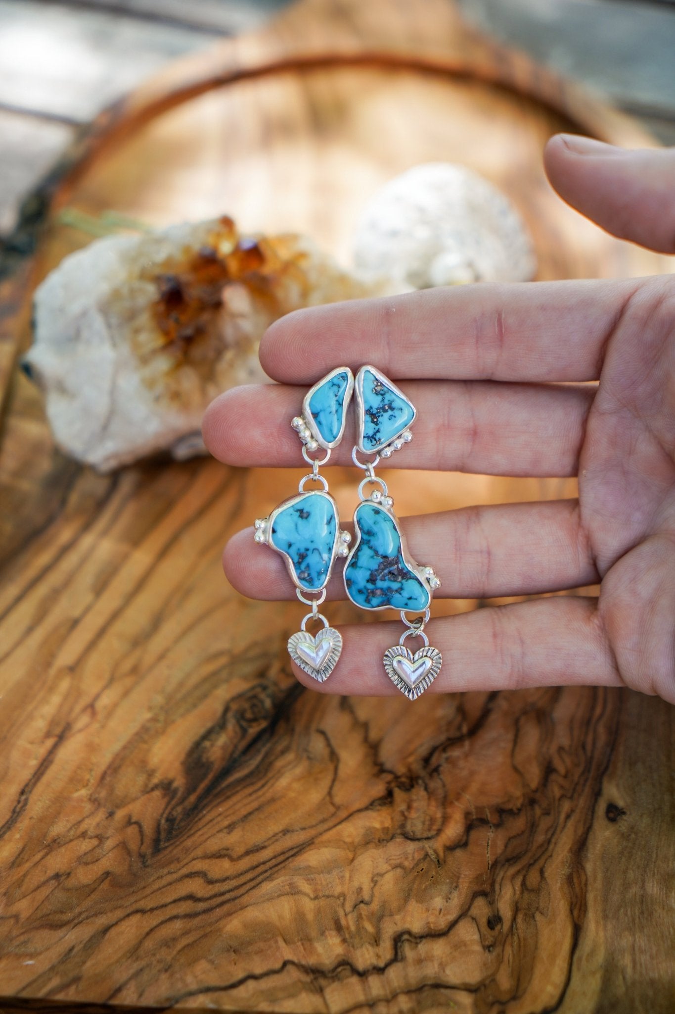 Earrings in Rough Turquoise - Golden Road Crafted