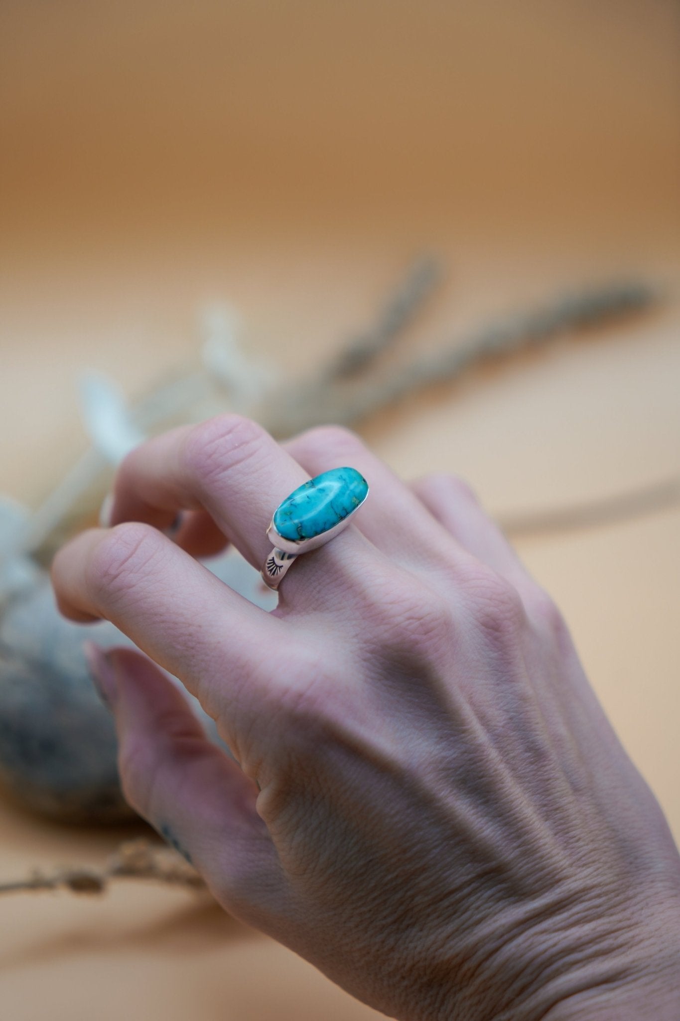 Egyptian Turquoise Ring (Size 8) - Golden Road Crafted