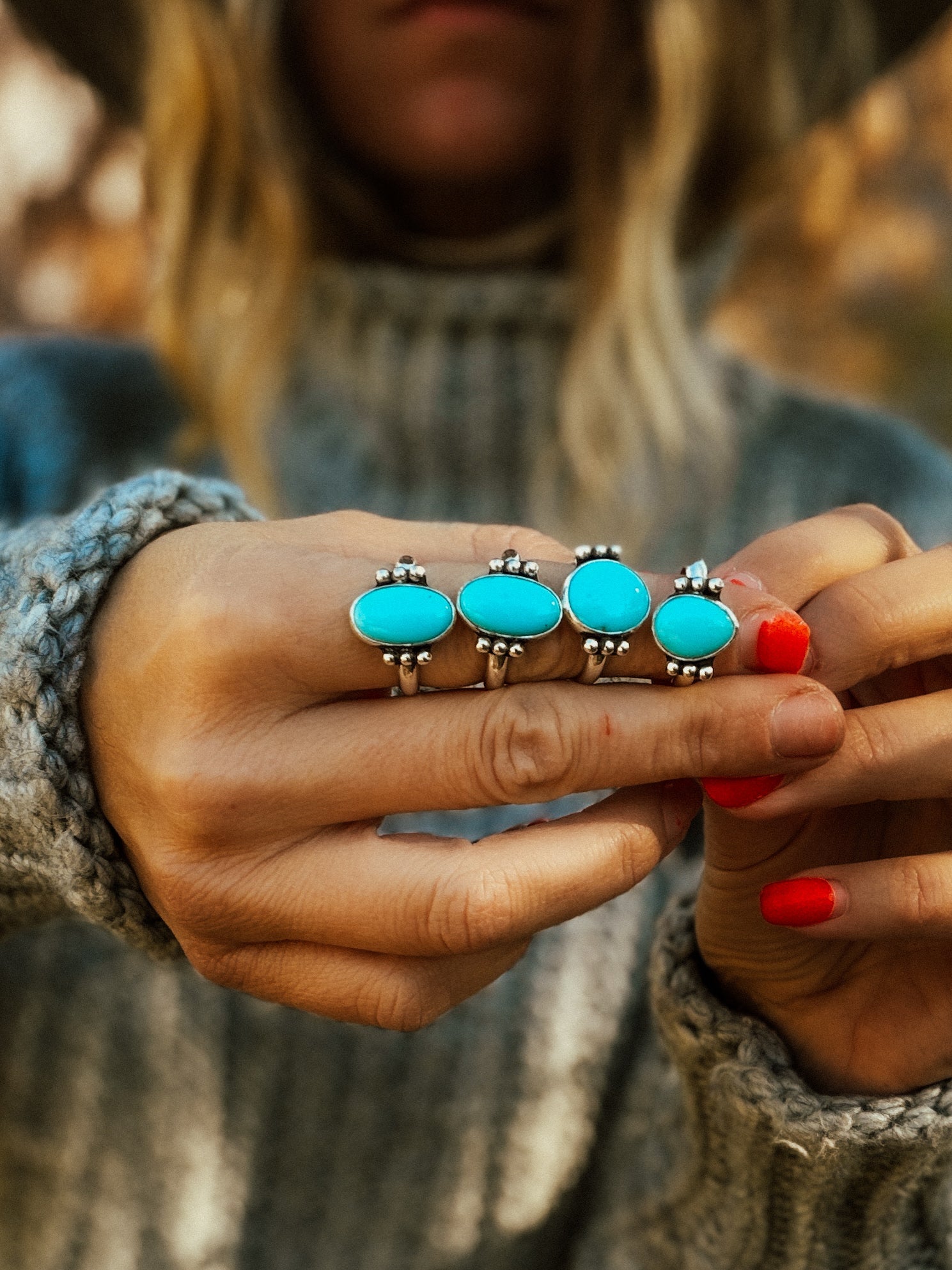 Ellipsis Ring in Campitos Turquoise (Size 7) - Golden Road Crafted