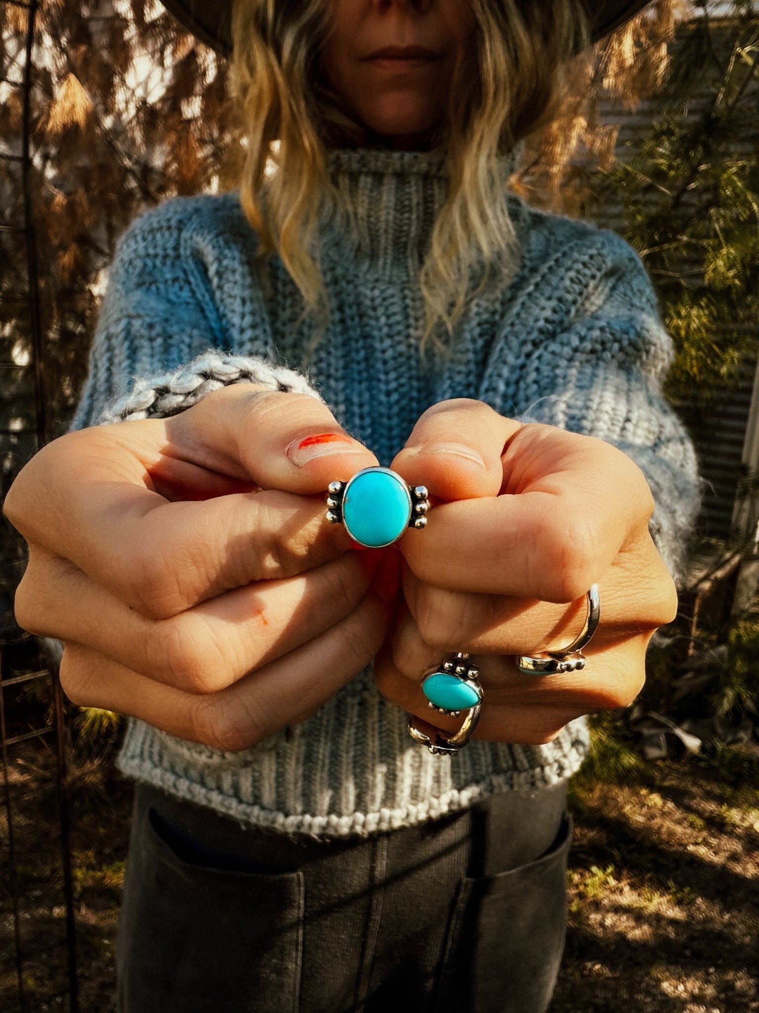 Ellipsis Ring in Campitos Turquoise (Size 7) - Golden Road Crafted