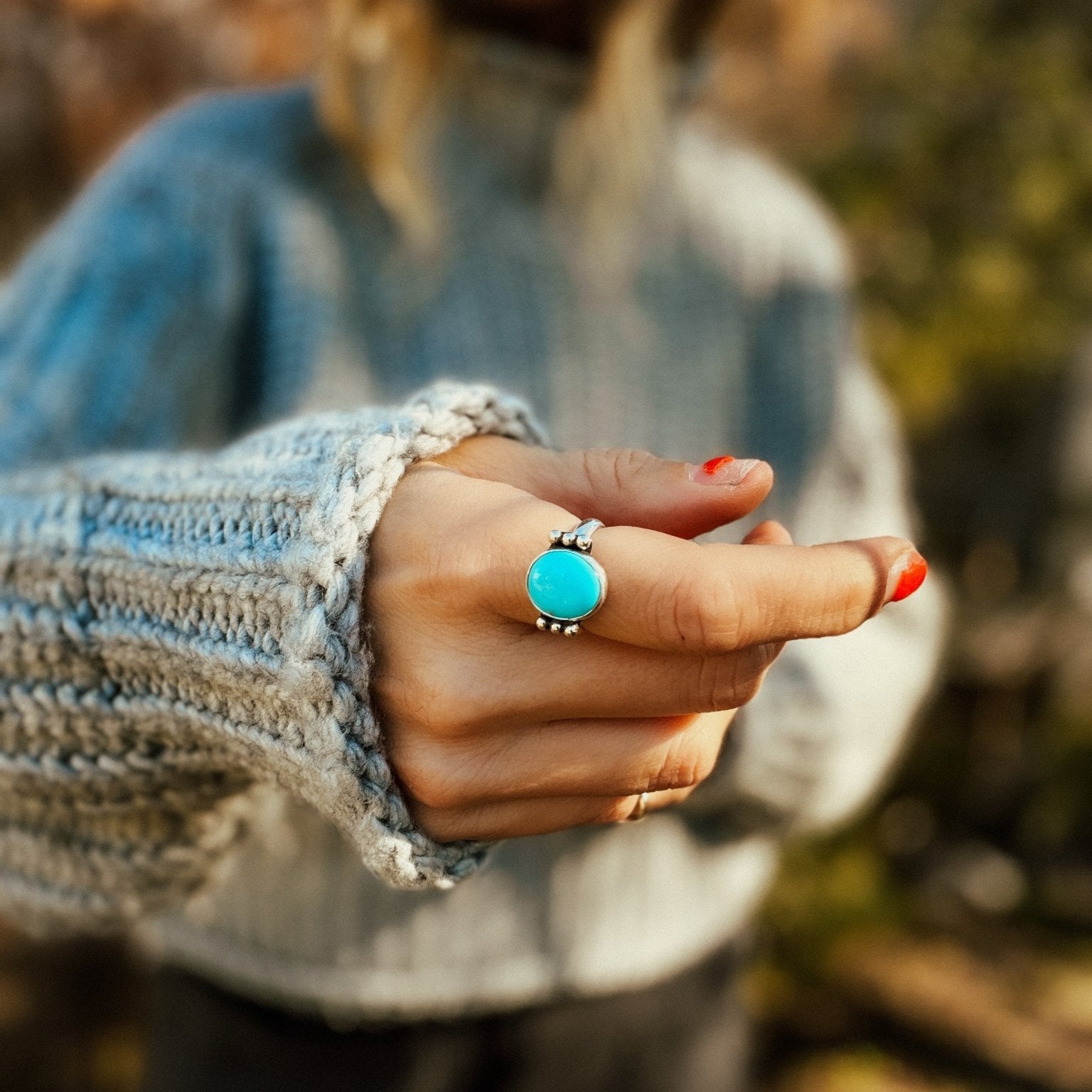 Ellipsis Ring in Campitos Turquoise (Size 7) - Golden Road Crafted