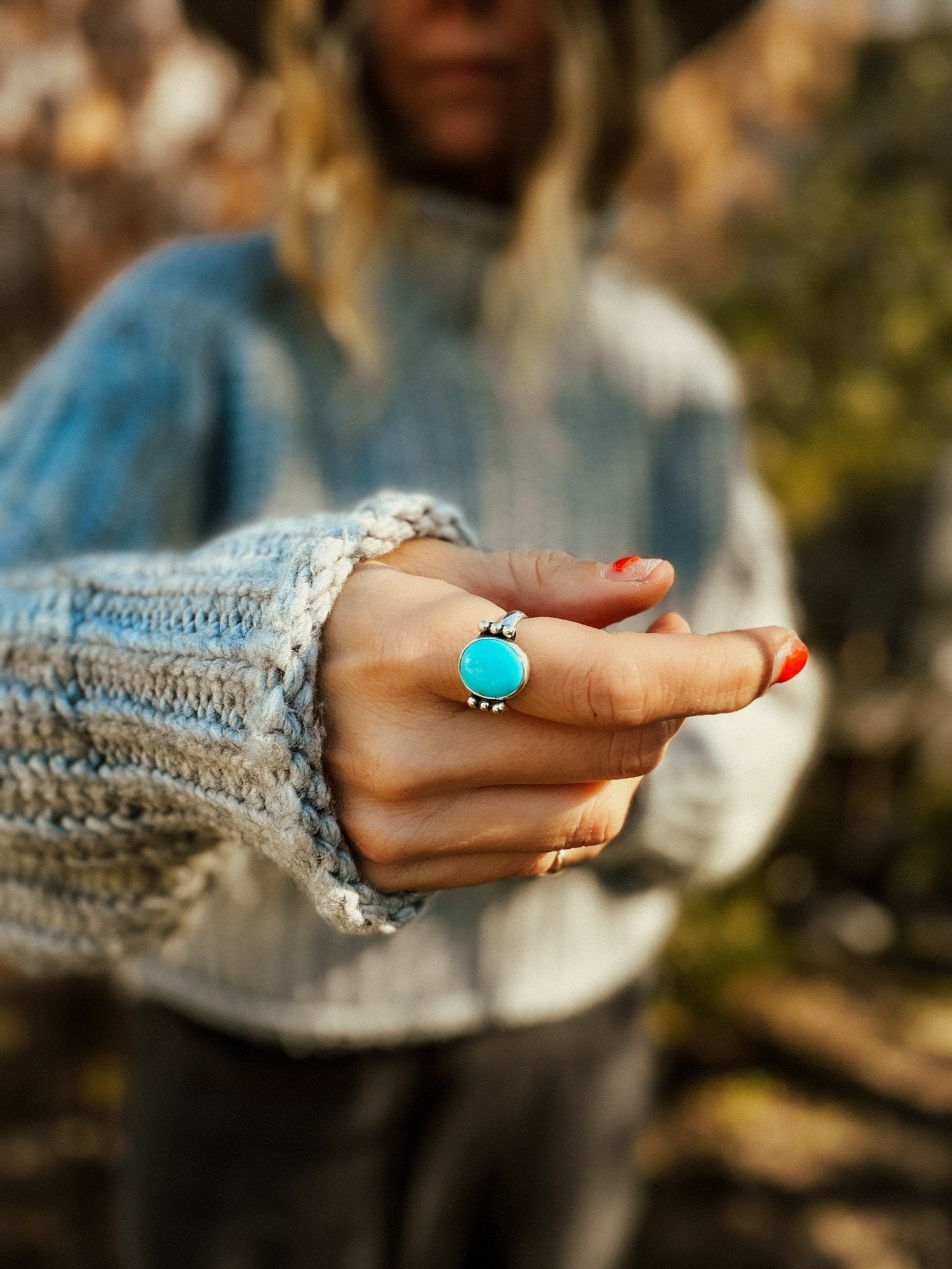 Ellipsis Ring in Campitos Turquoise (Size 7) - Golden Road Crafted