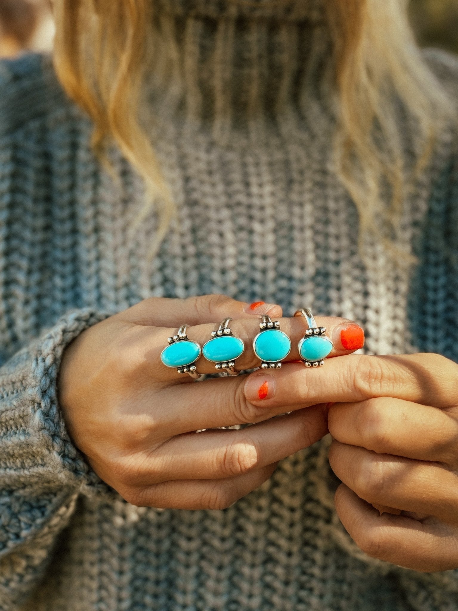 Ellipsis Ring in Campitos Turquoise (Size 7.5) - Golden Road Crafted
