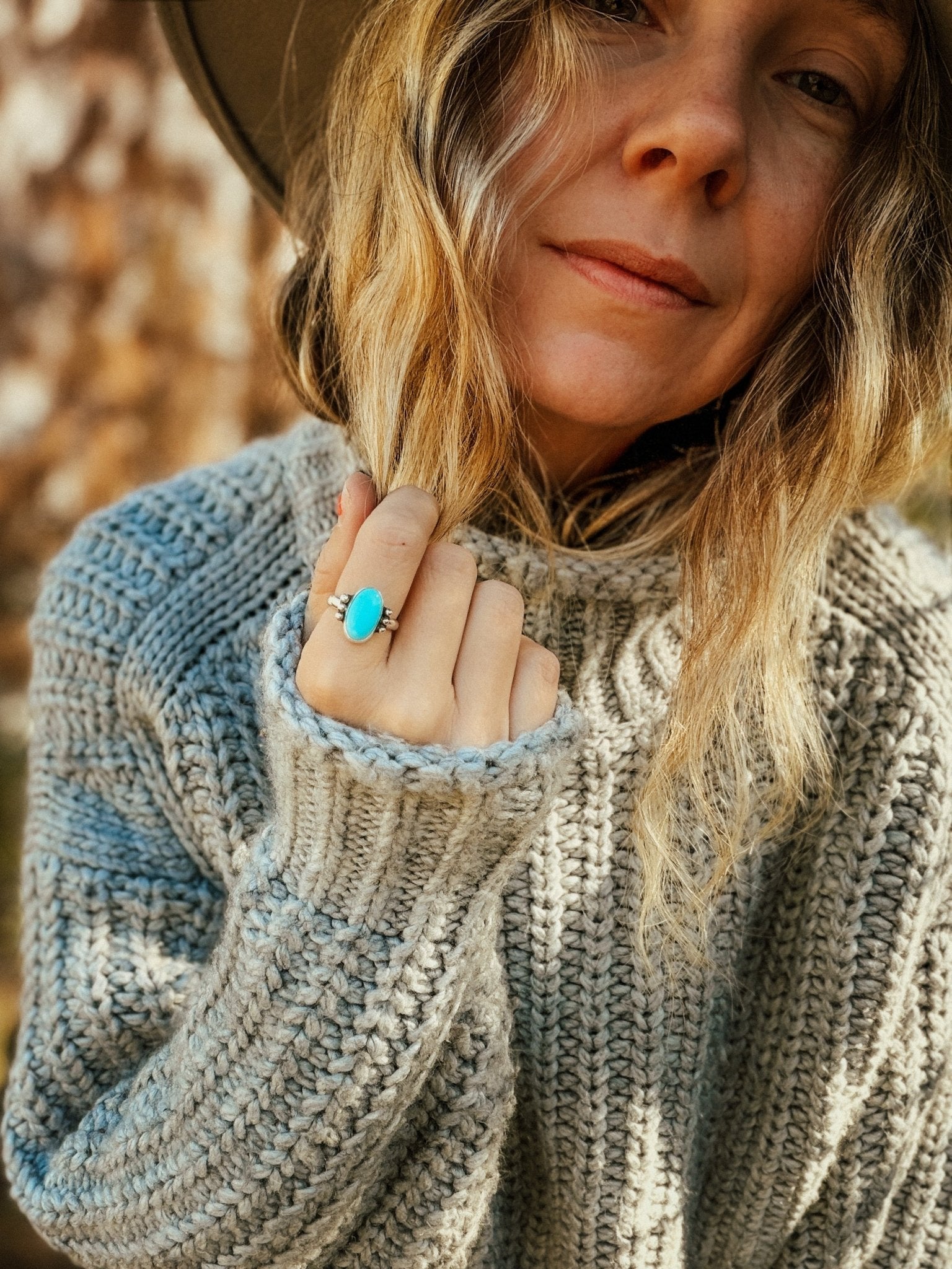 Ellipsis Ring in Campitos Turquoise (Size 7.5) - Golden Road Crafted