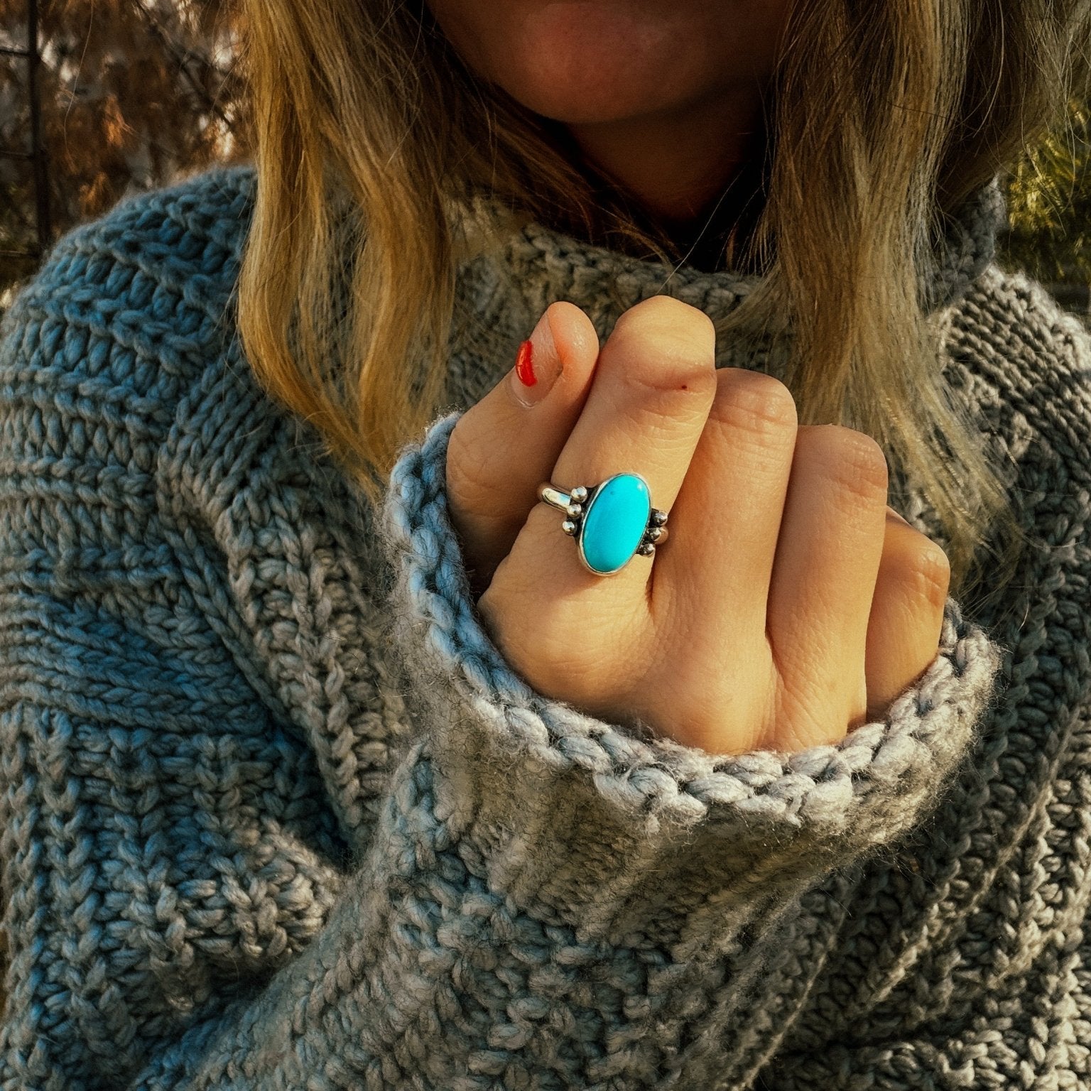 Ellipsis Ring in Campitos Turquoise (Size 7.5) - Golden Road Crafted