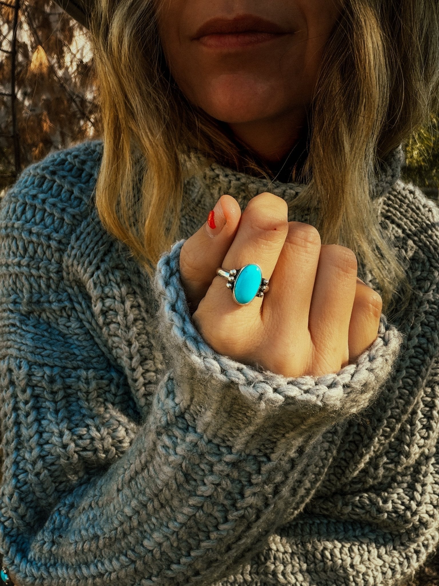 Ellipsis Ring in Campitos Turquoise (Size 7.5) - Golden Road Crafted