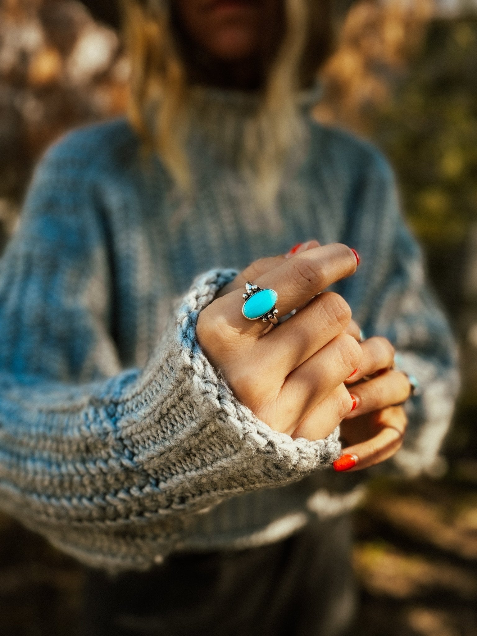 Ellipsis Ring in Campitos Turquoise (Size 7.5) - Golden Road Crafted