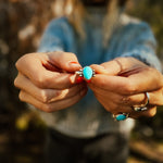 Ellipsis Ring in Campitos Turquoise (Size 7.75) - Golden Road Crafted