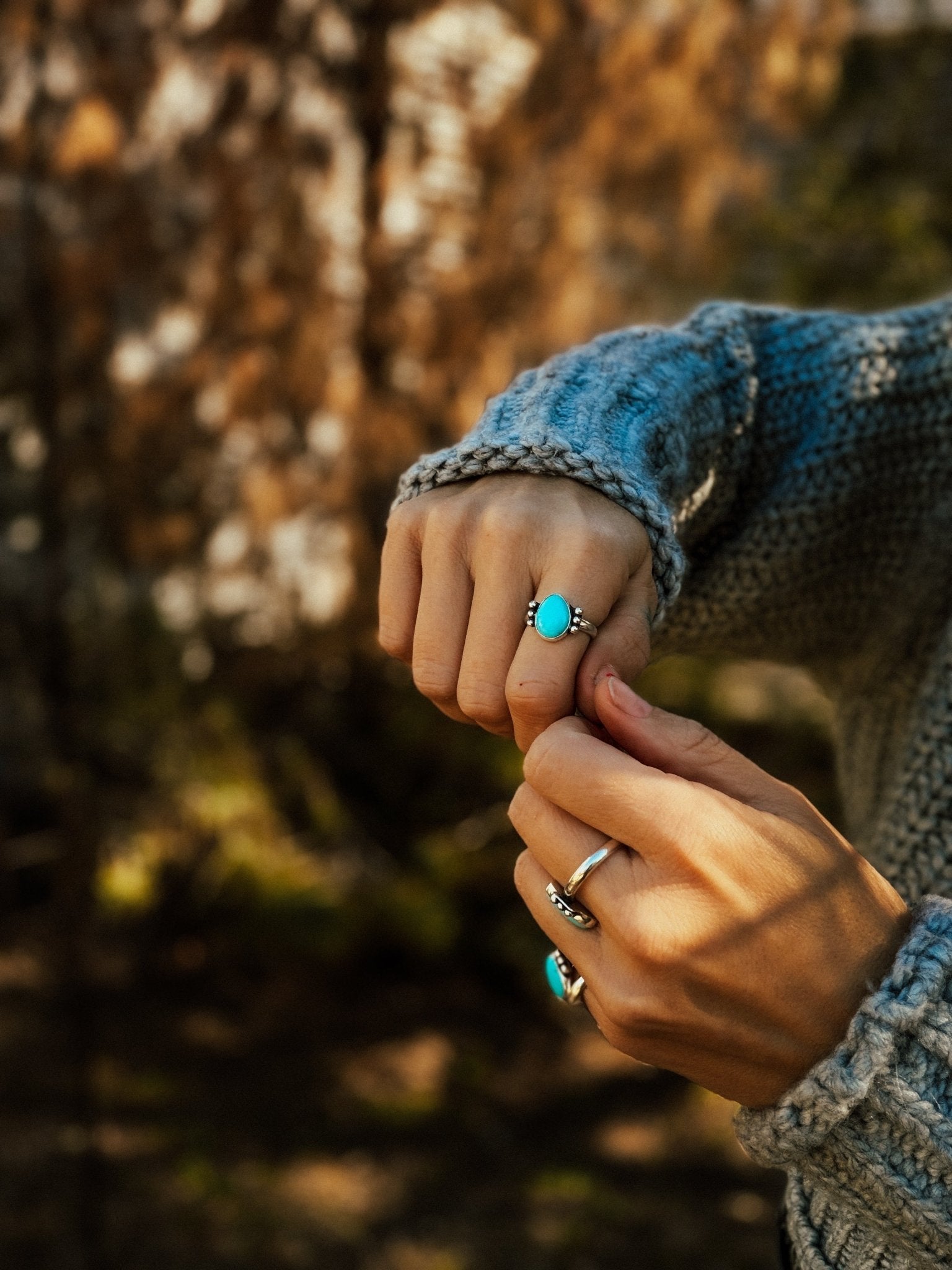 Ellipsis Ring in Campitos Turquoise (Size 7.75) - Golden Road Crafted