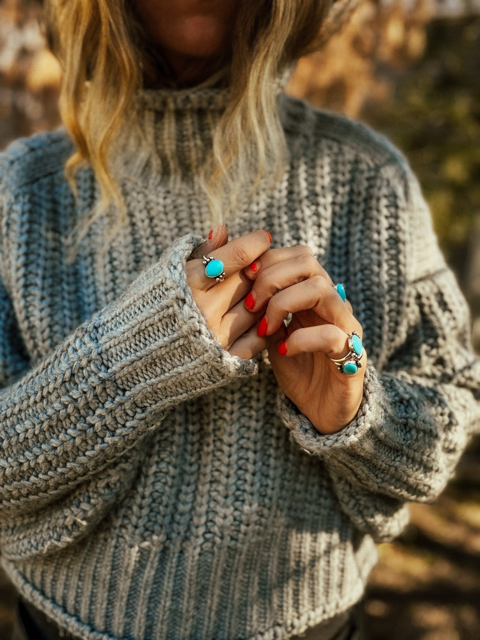 Ellipsis Ring in Campitos Turquoise (Size 7.75) - Golden Road Crafted