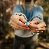 Ellipsis Ring in Campitos Turquoise (Size 9) - Golden Road Crafted