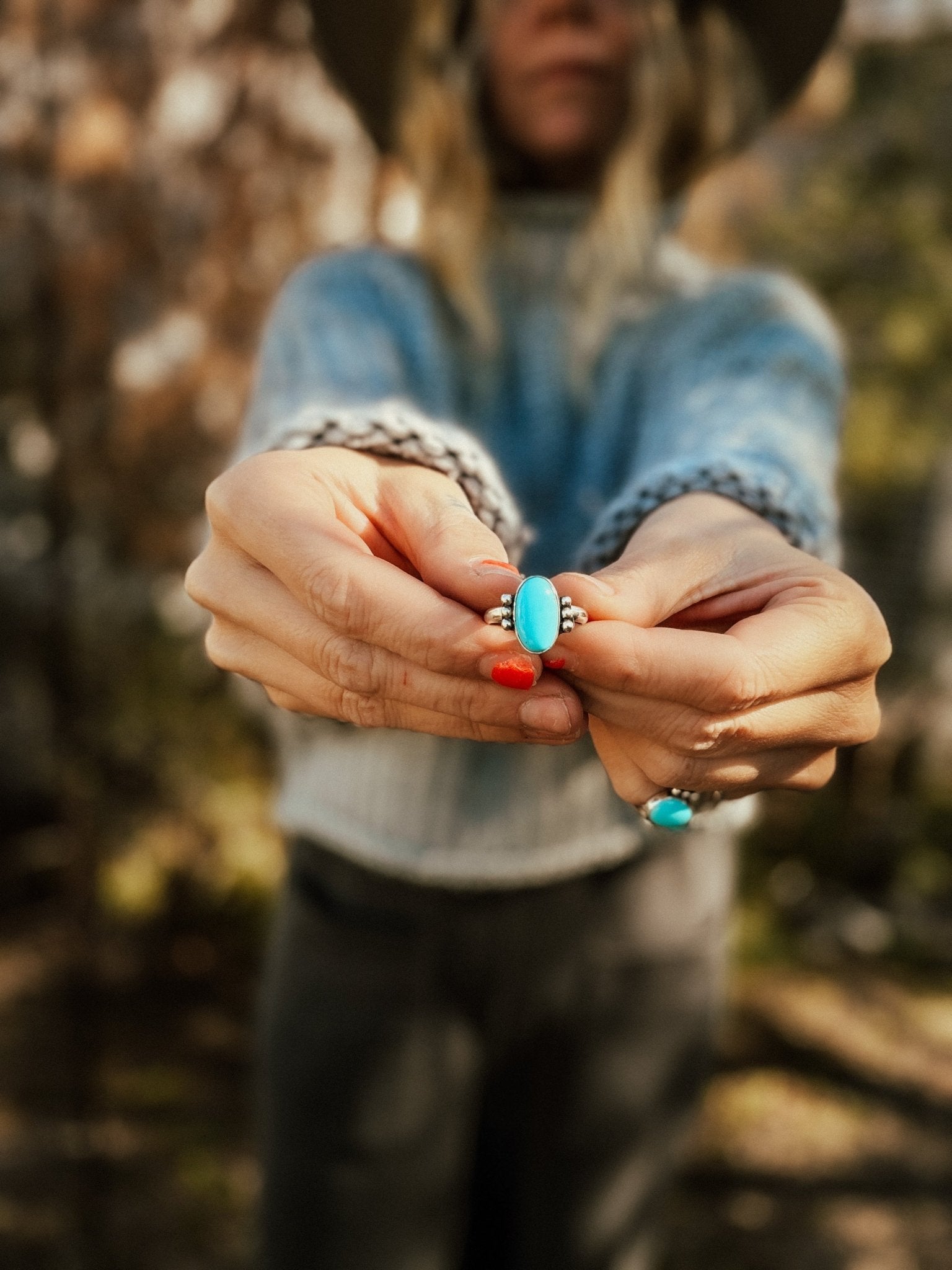 Ellipsis Ring in Campitos Turquoise (Size 9) - Golden Road Crafted