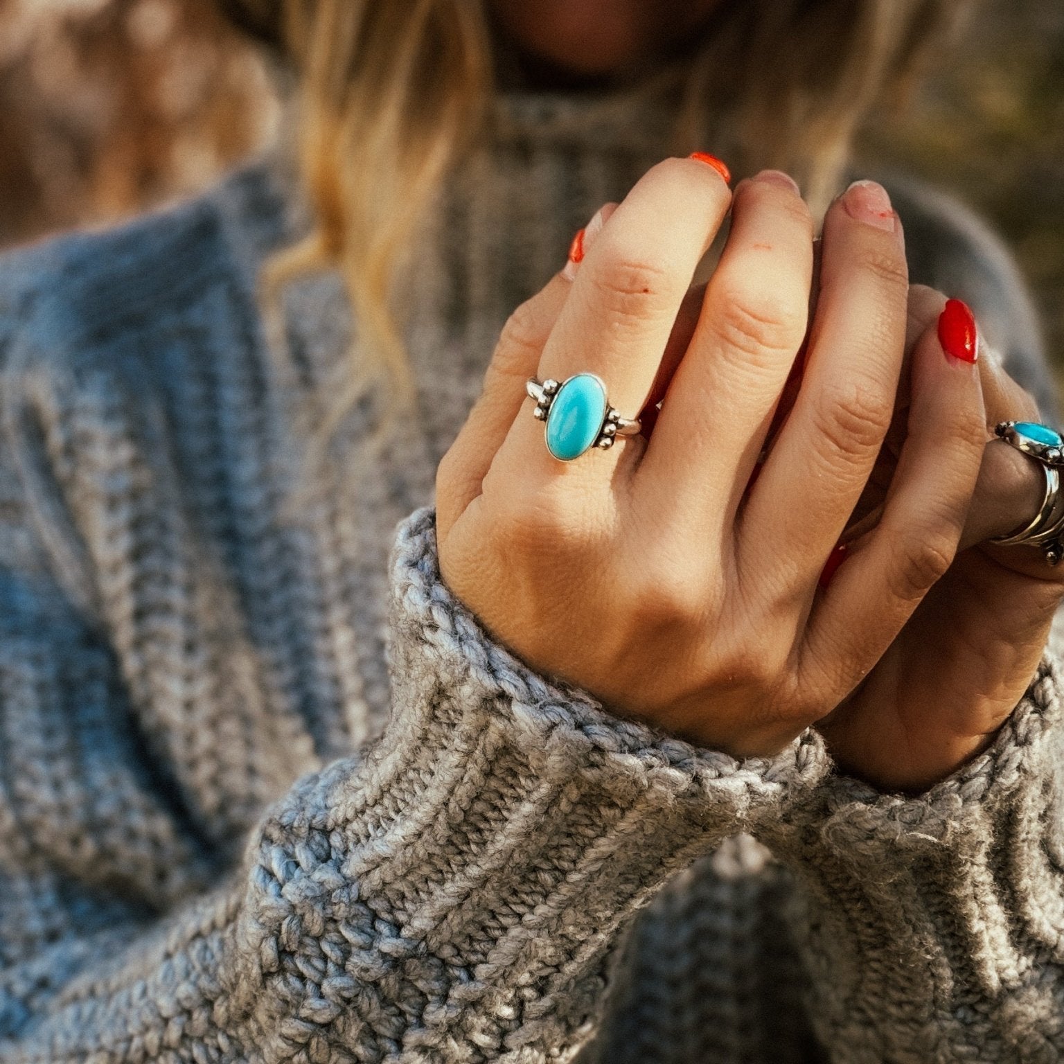 Ellipsis Ring in Campitos Turquoise (Size 9) - Golden Road Crafted