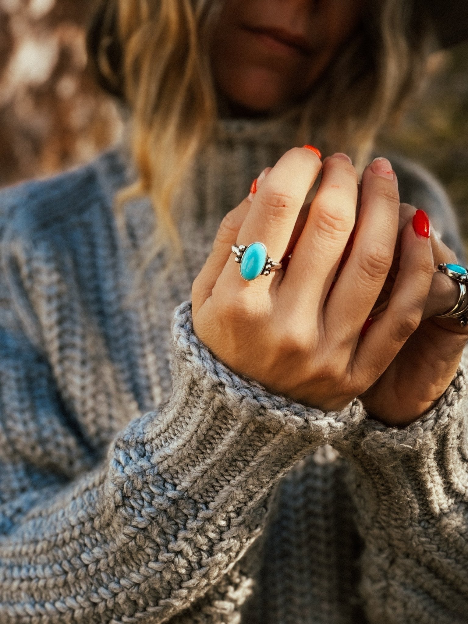 Ellipsis Ring in Campitos Turquoise (Size 9) - Golden Road Crafted