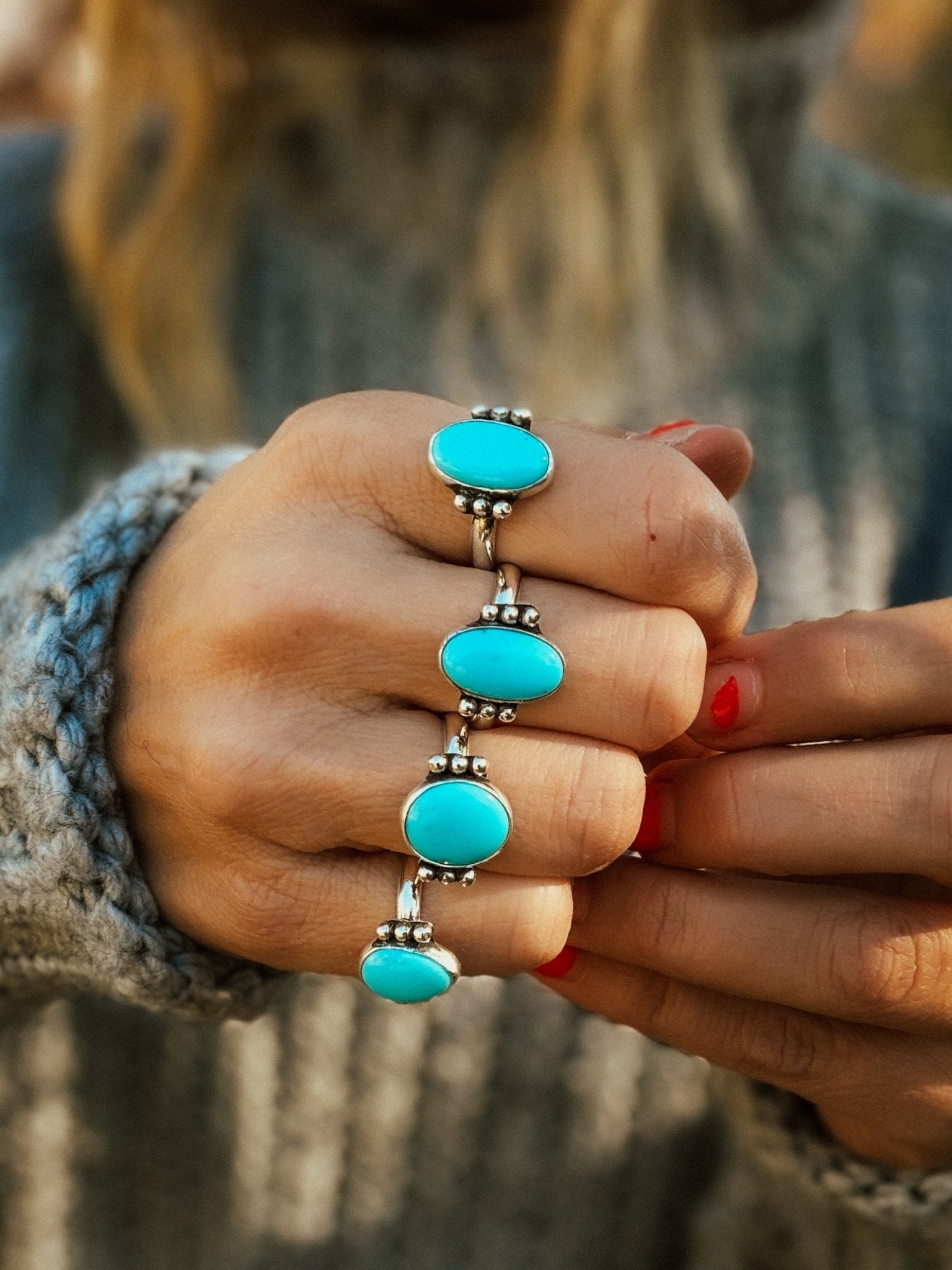 Ellipsis Ring in Campitos Turquoise (Size 9) - Golden Road Crafted