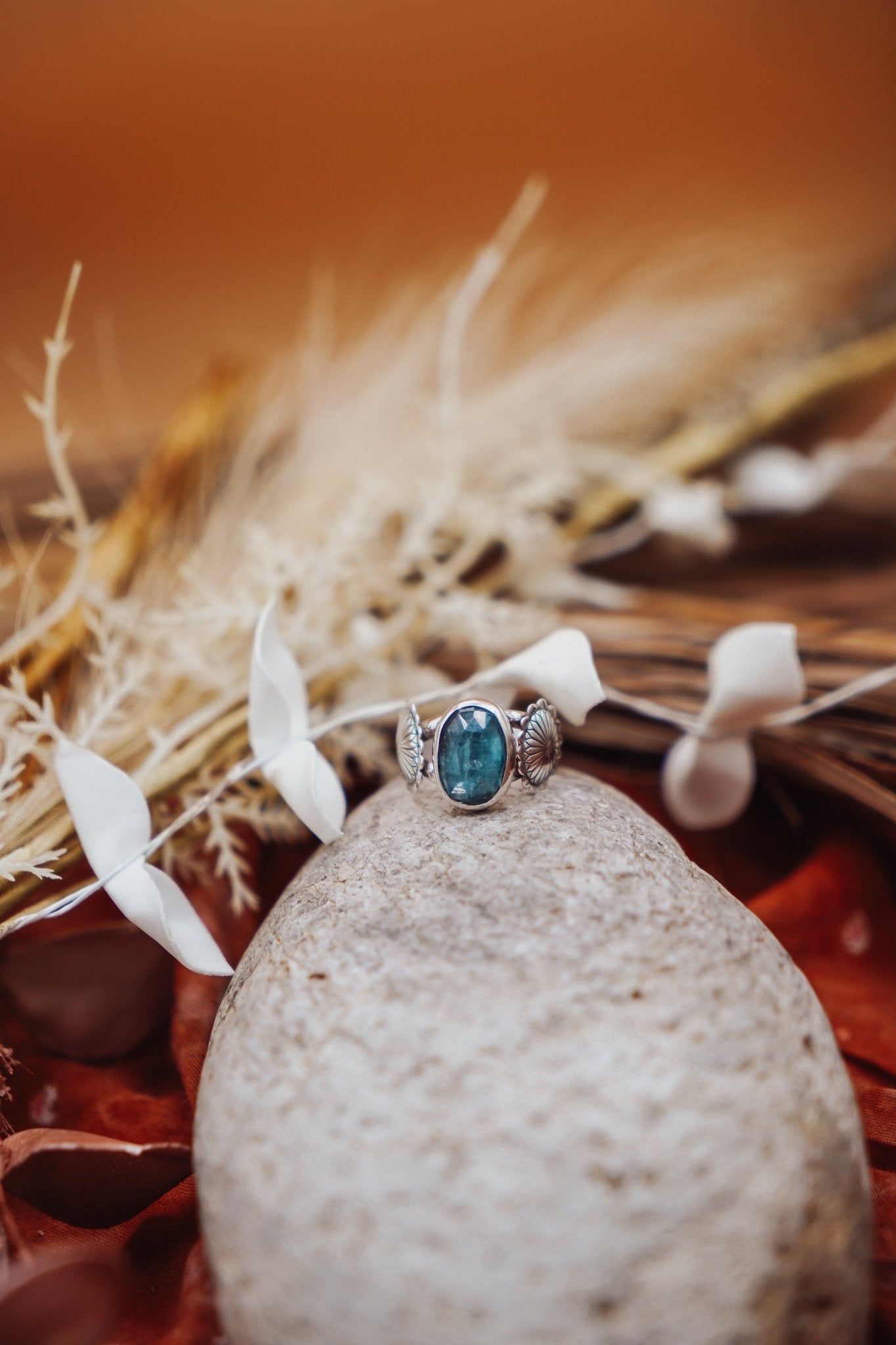 Fancy Concho Ring in Kyanite (Size 7.5) - Golden Road Crafted