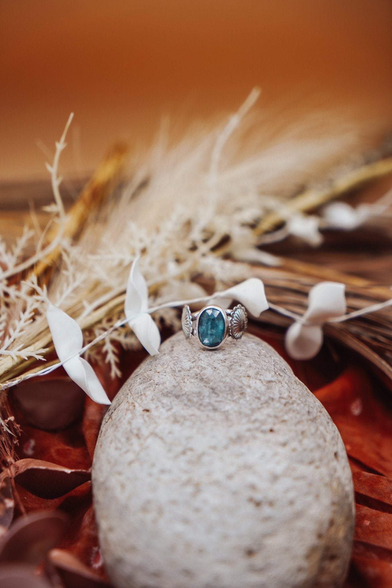Fancy Concho Ring in Kyanite (Size 7.5) - Golden Road Crafted