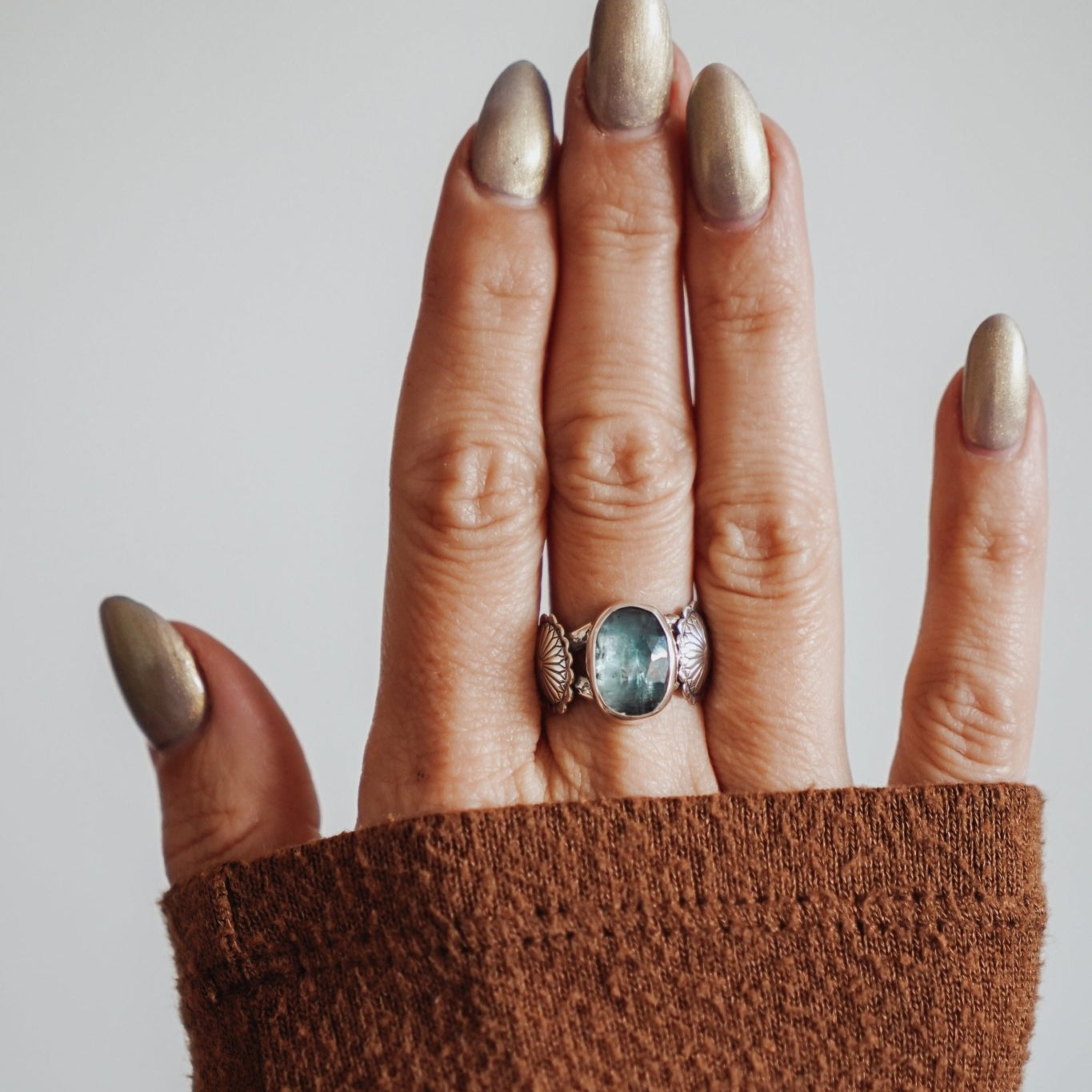Fancy Concho Ring in Kyanite (Size 7.5) - Golden Road Crafted