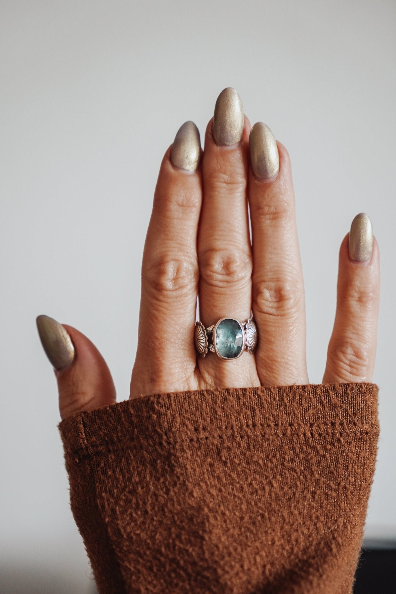 Fancy Concho Ring in Kyanite (Size 7.5) - Golden Road Crafted