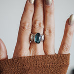Fancy Concho Ring in Kyanite (Size 8.5) - Golden Road Crafted